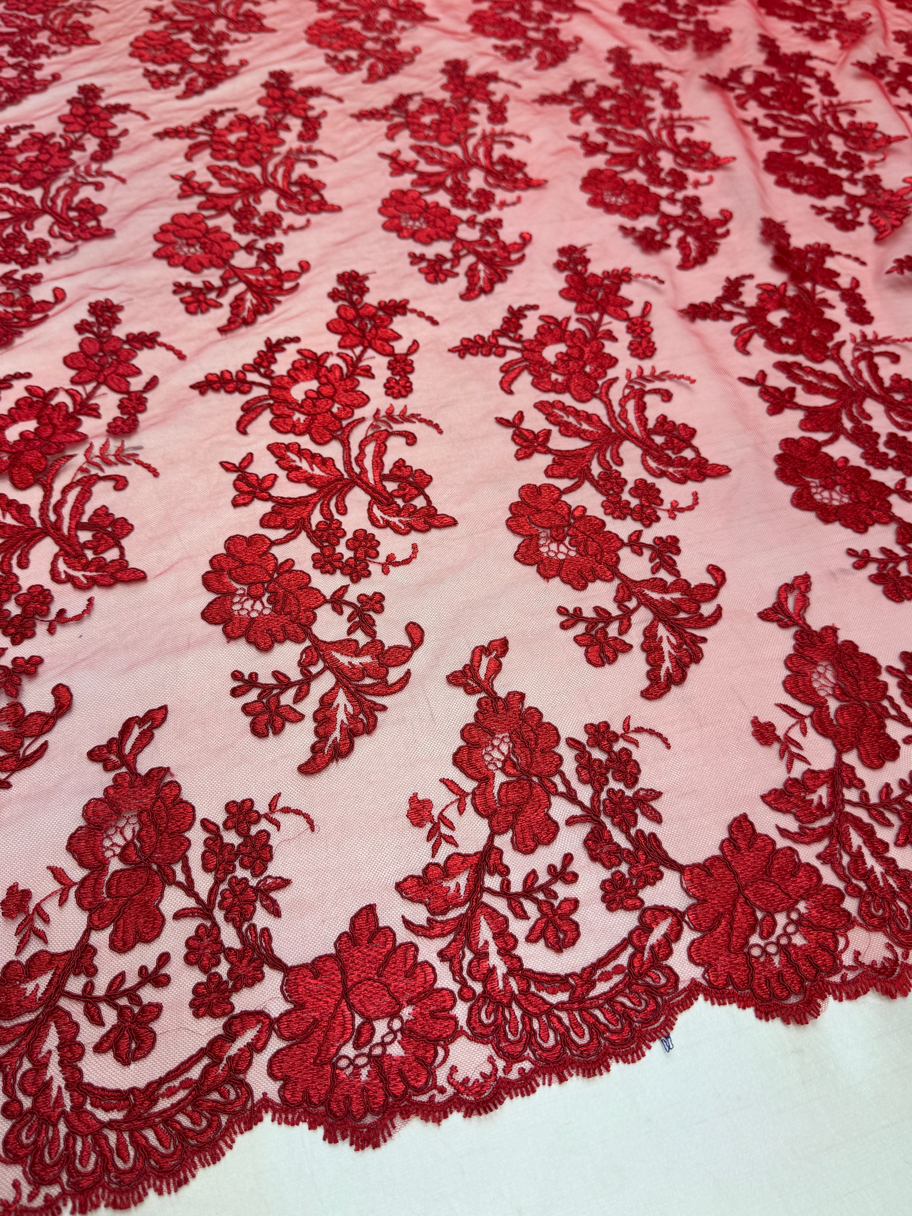 Red Romantic Bloom Embroidered Mesh Lace, Romantic Lace Fabric, Sheer Embroidered Lace, Bloom Lace Fabric, Bridal Lace Fabric, Wedding Dress Lace
