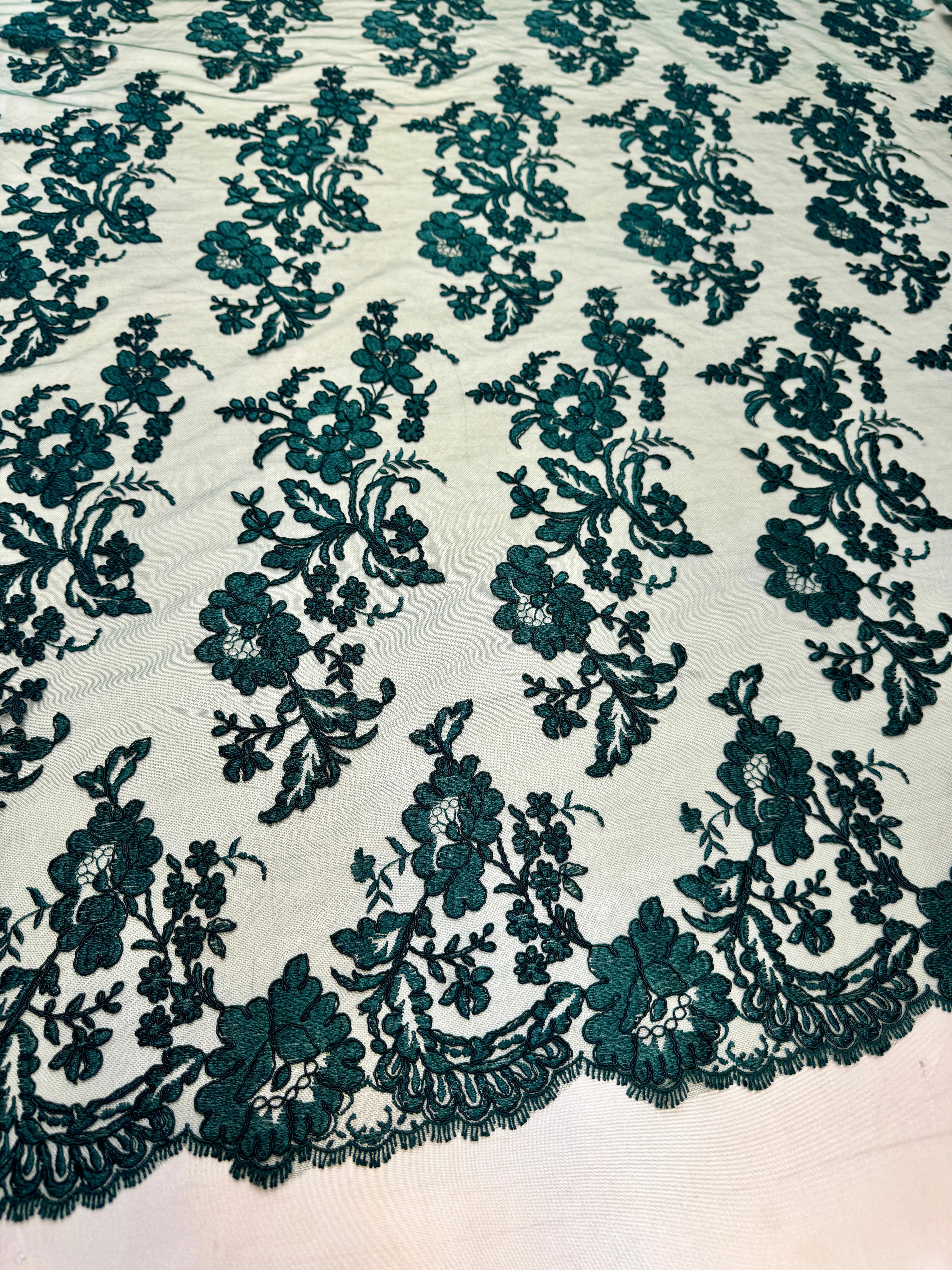 Hunter Green Romantic Bloom Embroidered Mesh Lace, Romantic Lace Fabric, Sheer Embroidered Lace, Bloom Lace Fabric, Bridal Lace Fabric, Wedding Dress Lace