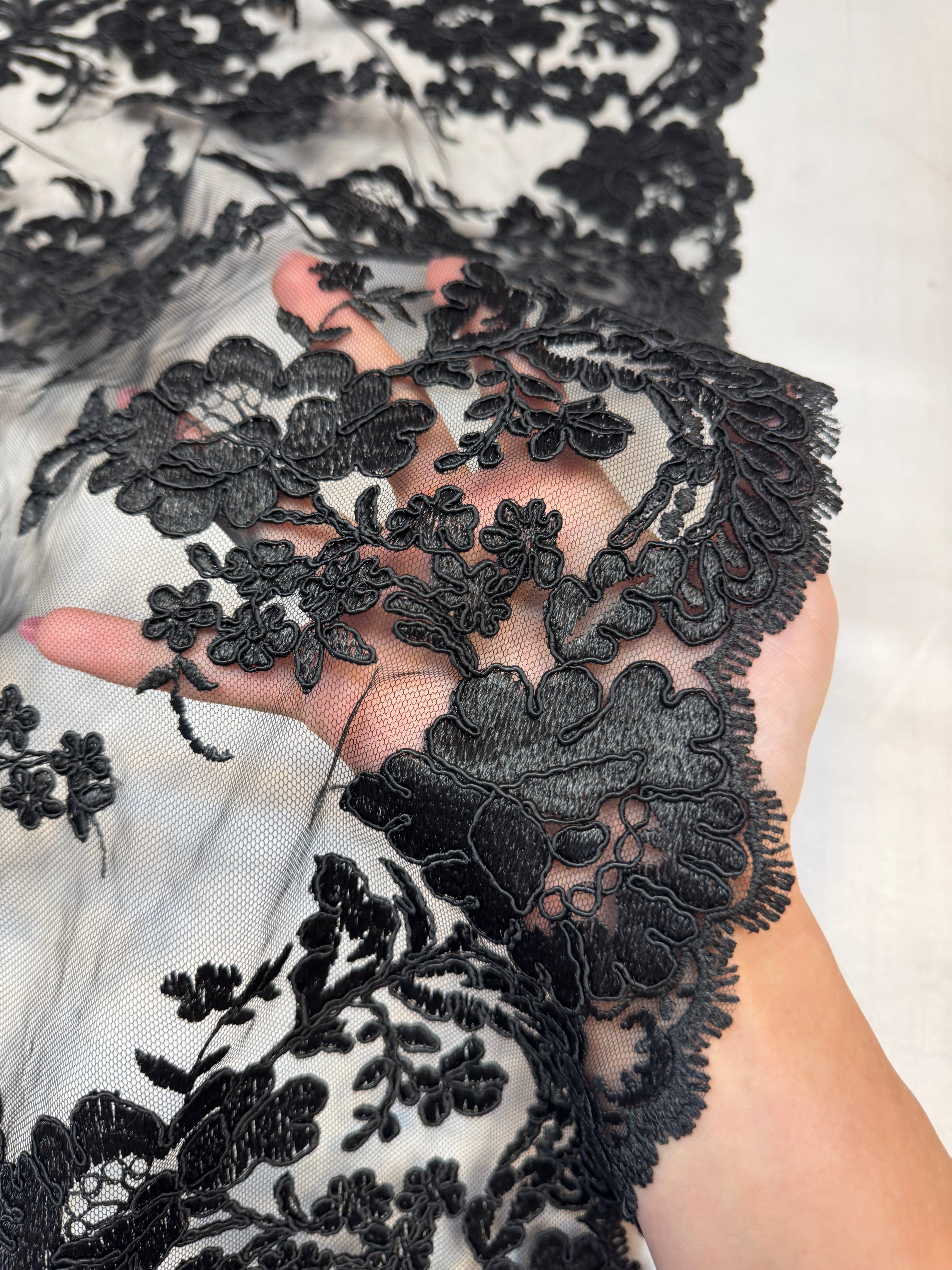 Black Romantic Bloom Embroidered Mesh Lace, Kiki Sewing Store, Kiki Luxury Fabric, Cheap Fabric Store, Kiki Textiles, Kiki Textile by the Yard, Kiki Textile USA