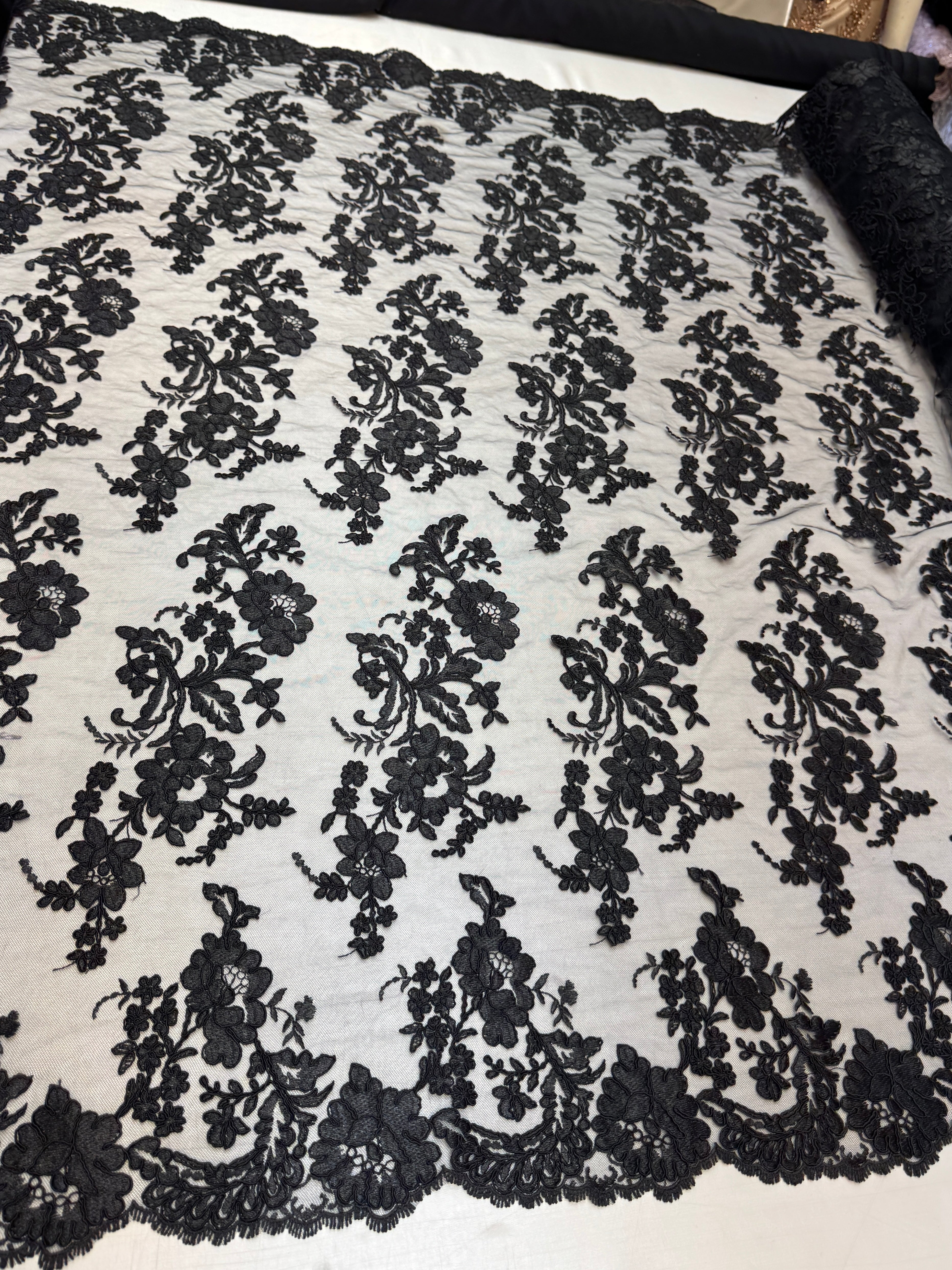 Black Romantic Bloom Embroidered Mesh Lace, Romantic Lace Fabric, Sheer Embroidered Lace, Bloom Lace Fabric, Bridal Lace Fabric, Wedding Dress Lace