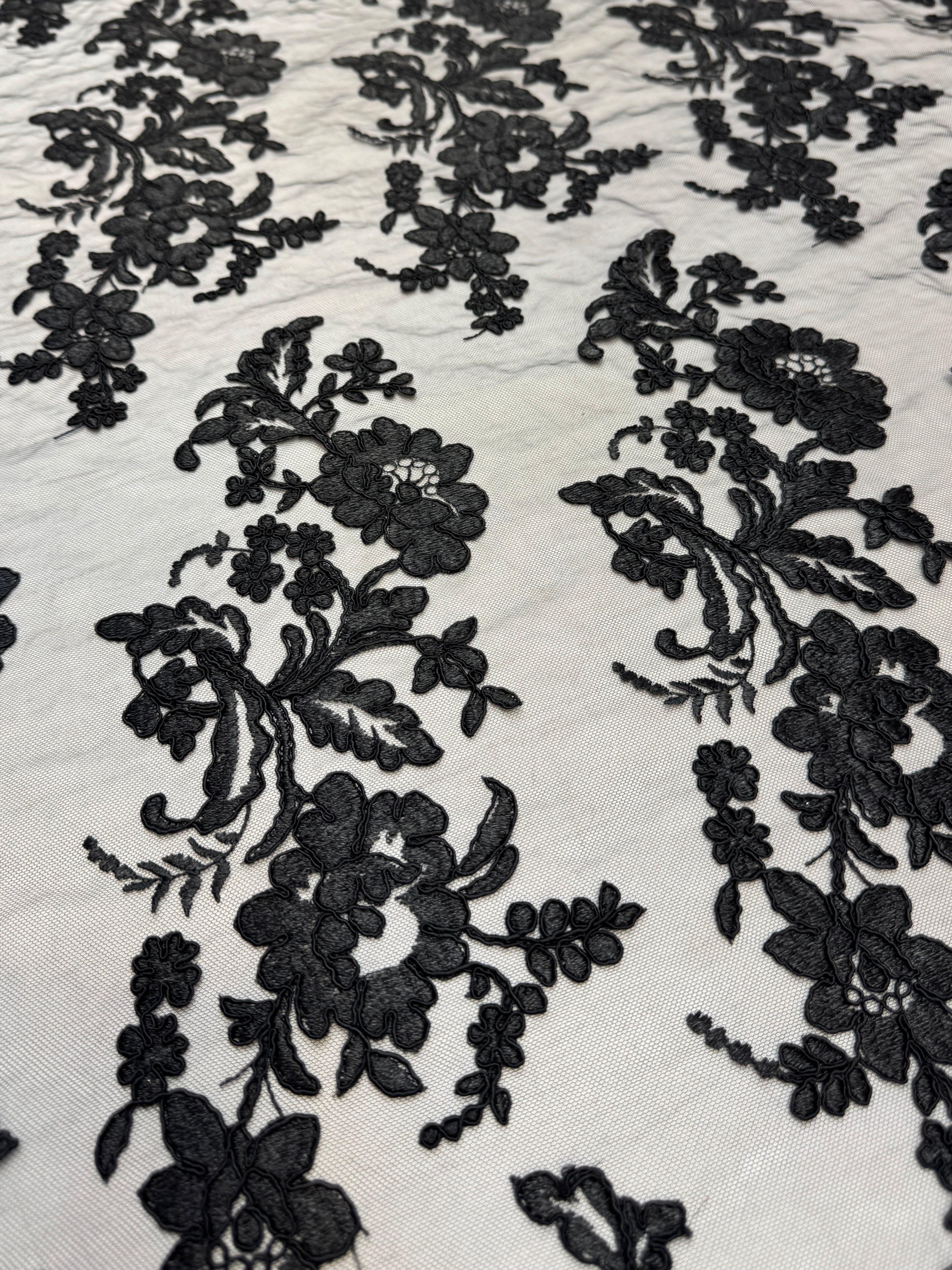 Black Romantic Bloom Embroidered Mesh Lace, Romantic Lace Fabric, Sheer Embroidered Lace, Bloom Lace Fabric, Bridal Lace Fabric, Wedding Dress Lace