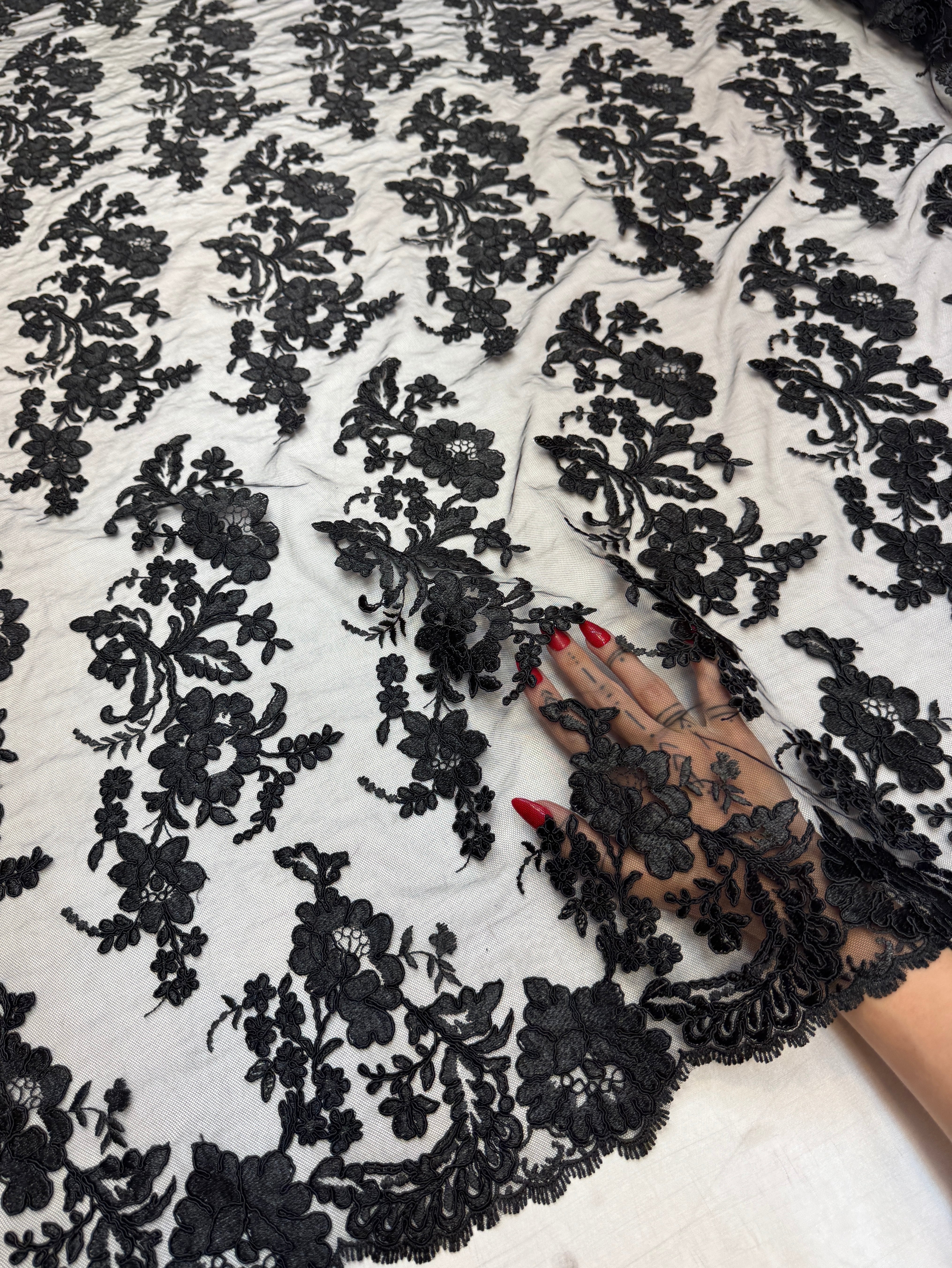 Black Romantic Bloom Embroidered Mesh Lace, Romantic Lace Fabric, Sheer Embroidered Lace, Bloom Lace Fabric, Bridal Lace Fabric, Wedding Dress Lace