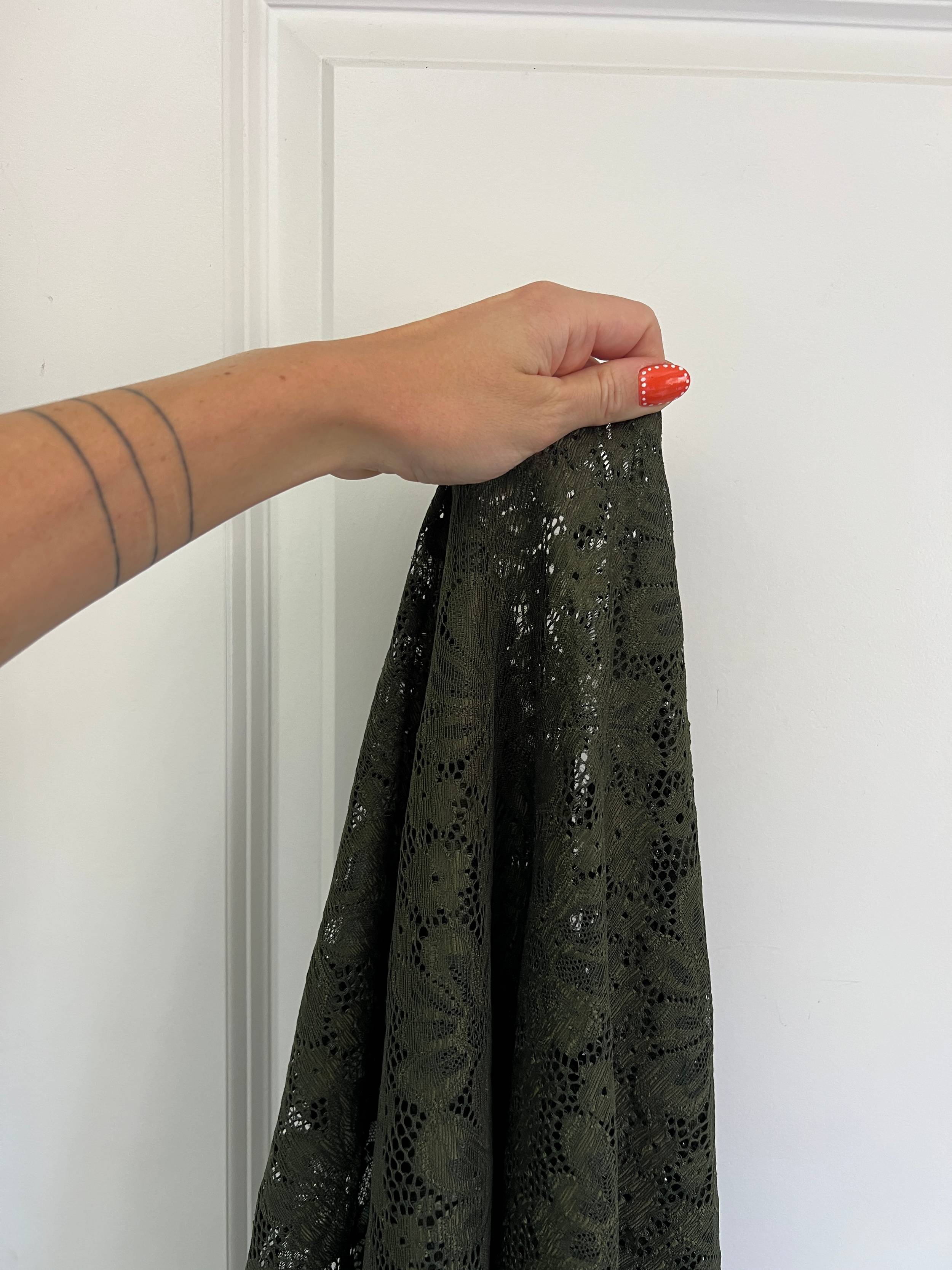 Olive Green Floral Chantilly Stretch Lace Mesh, Kiki Sewing Store, Kiki Luxury Fabric, Cheap Fabric Store, Kiki Textiles, Kiki Textile by the Yard, Kiki Textile USA