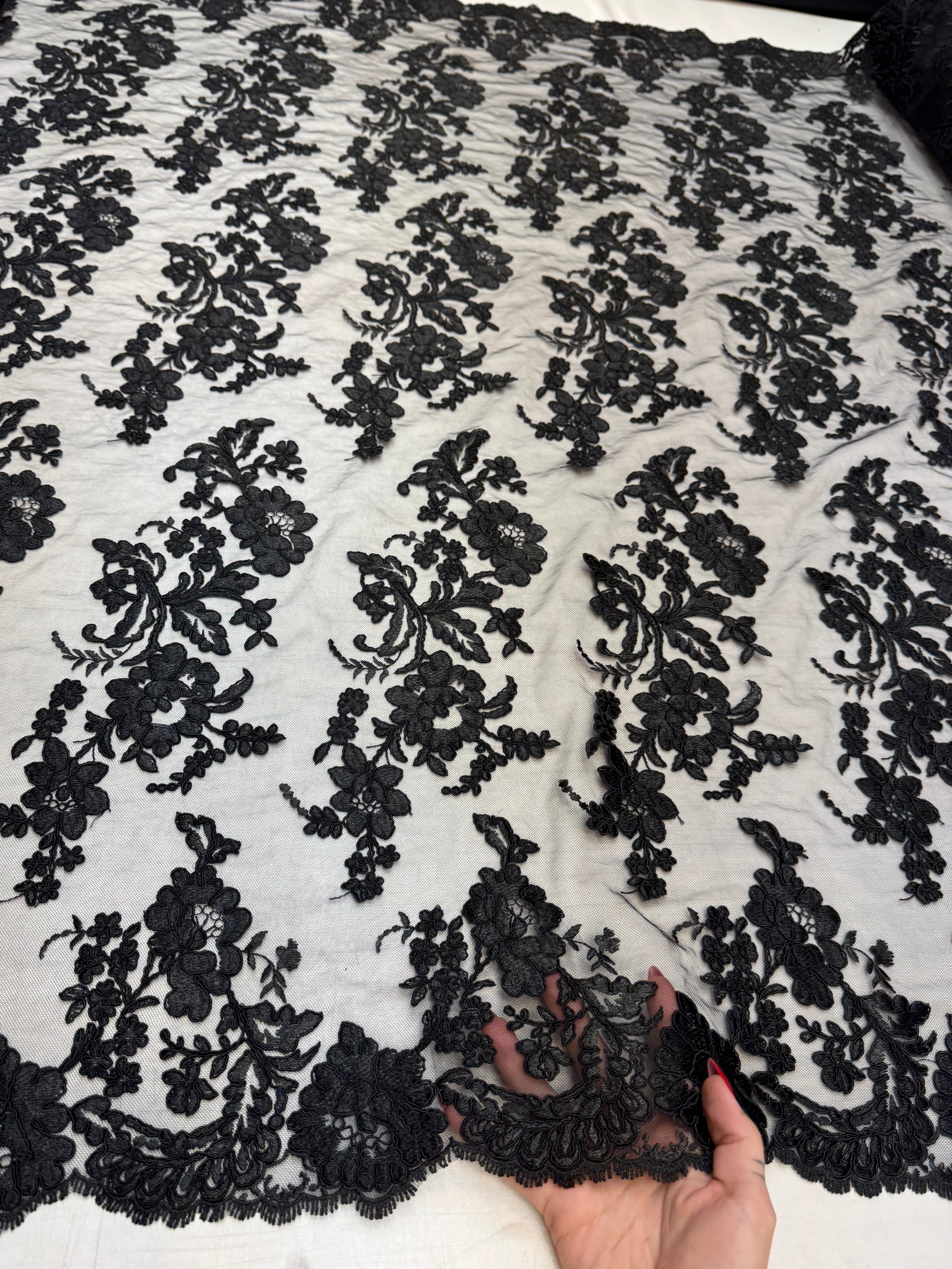 Black Romantic Bloom Embroidered Mesh Lace, Kiki Sewing Store, Kiki Luxury Fabric, Cheap Fabric Store, Kiki Textiles, Kiki Textile by the Yard, Kiki Textile USA