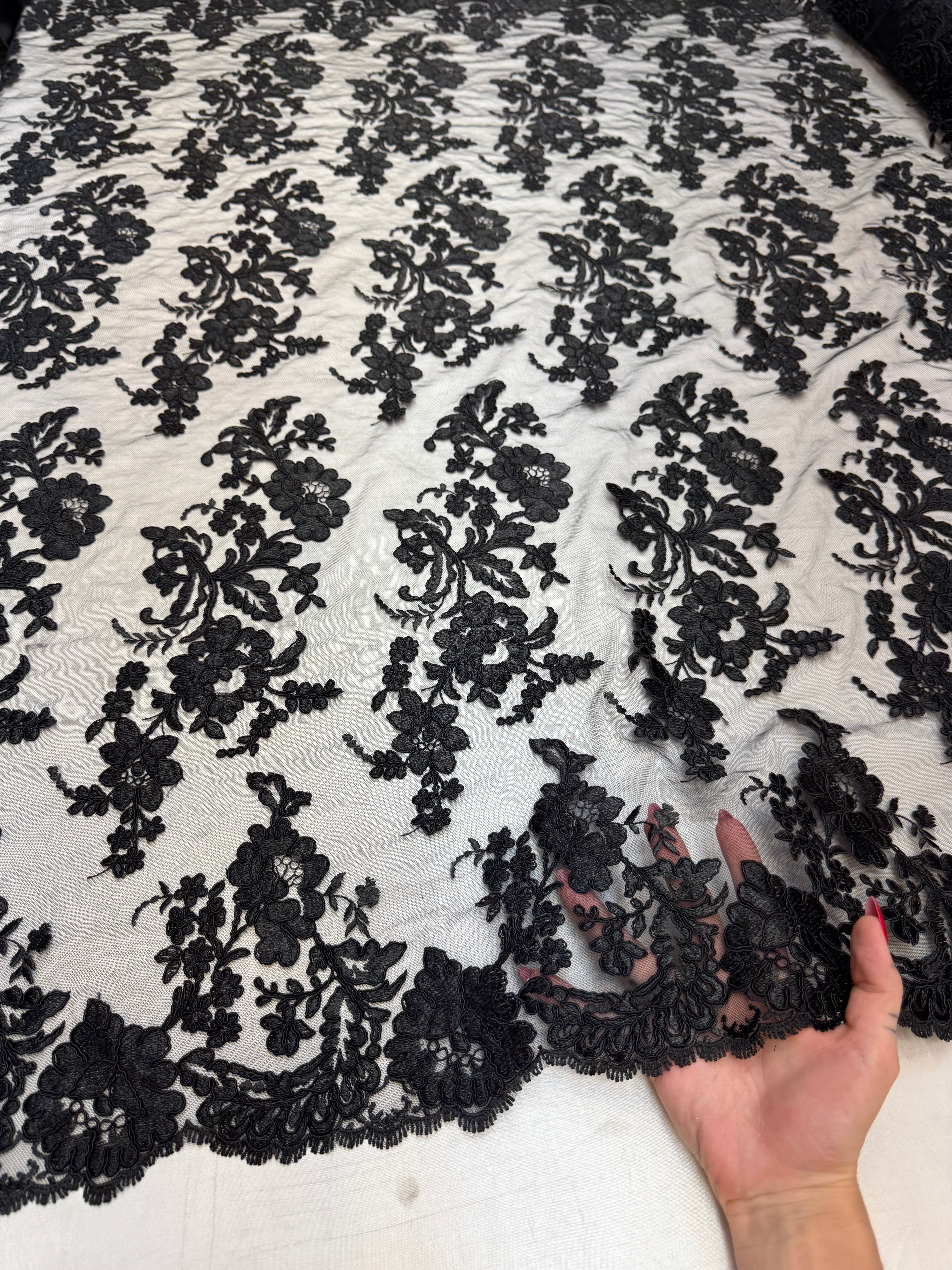 Black Romantic Bloom Embroidered Mesh Lace, Kiki Sewing Store, Kiki Luxury Fabric, Cheap Fabric Store, Kiki Textiles, Kiki Textile by the Yard, Kiki Textile USA