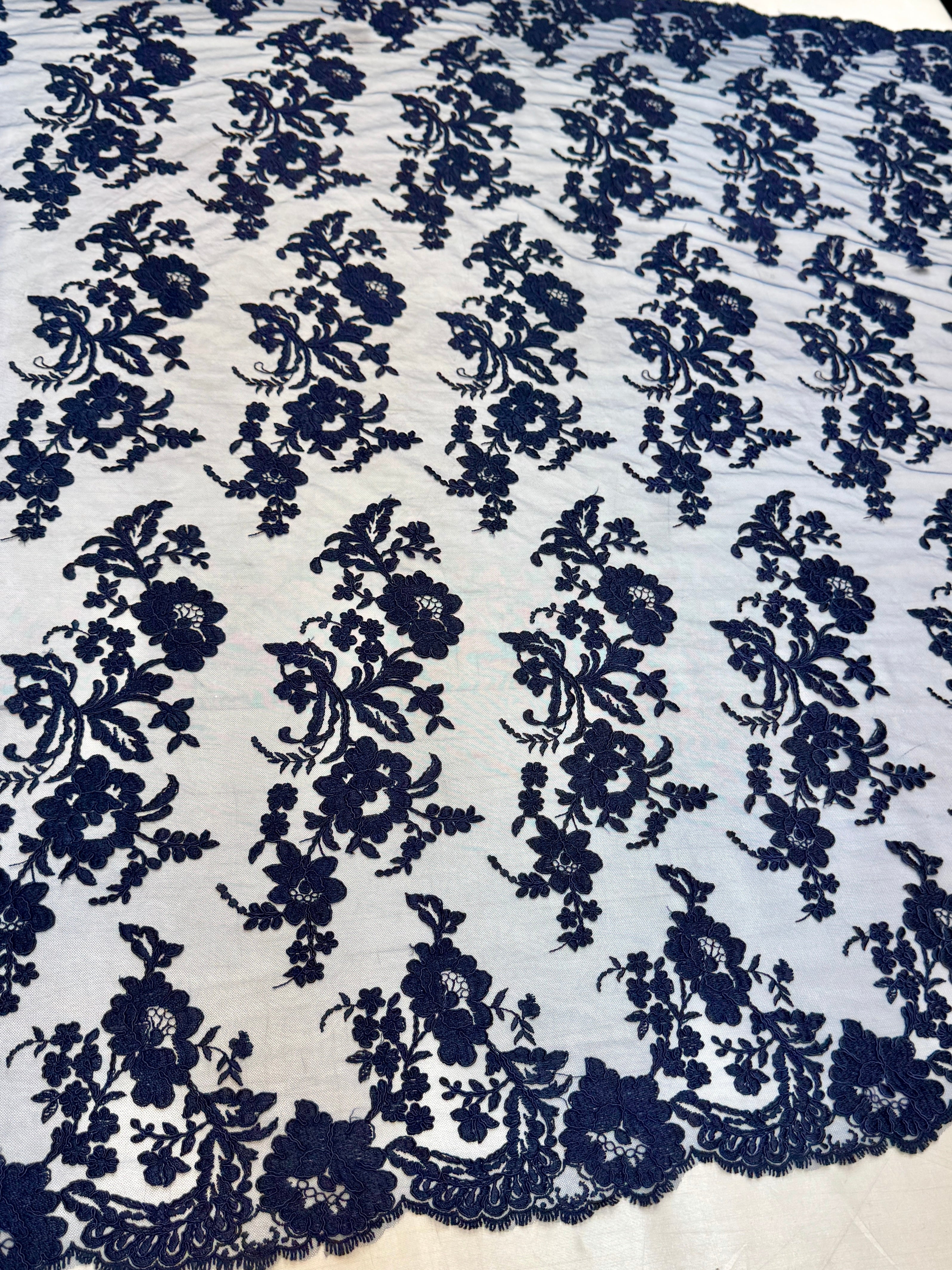 Navy Romantic Bloom Embroidered Mesh Lace, Romantic Lace Fabric, Sheer Embroidered Lace, Bloom Lace Fabric, Bridal Lace Fabric, Wedding Dress Lace
