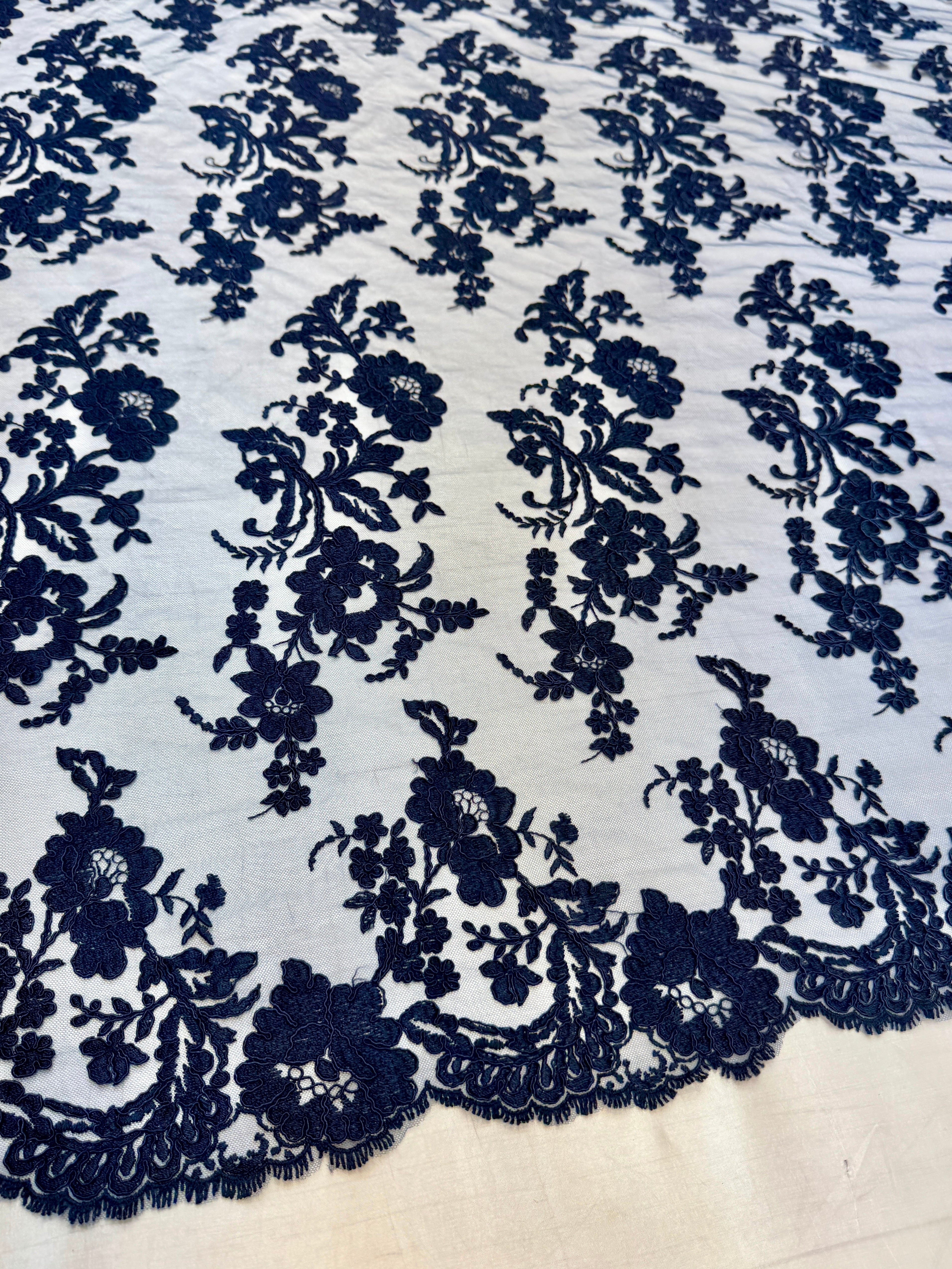 Navy Romantic Bloom Embroidered Mesh Lace, Romantic Lace Fabric, Sheer Embroidered Lace, Bloom Lace Fabric, Bridal Lace Fabric, Wedding Dress Lace