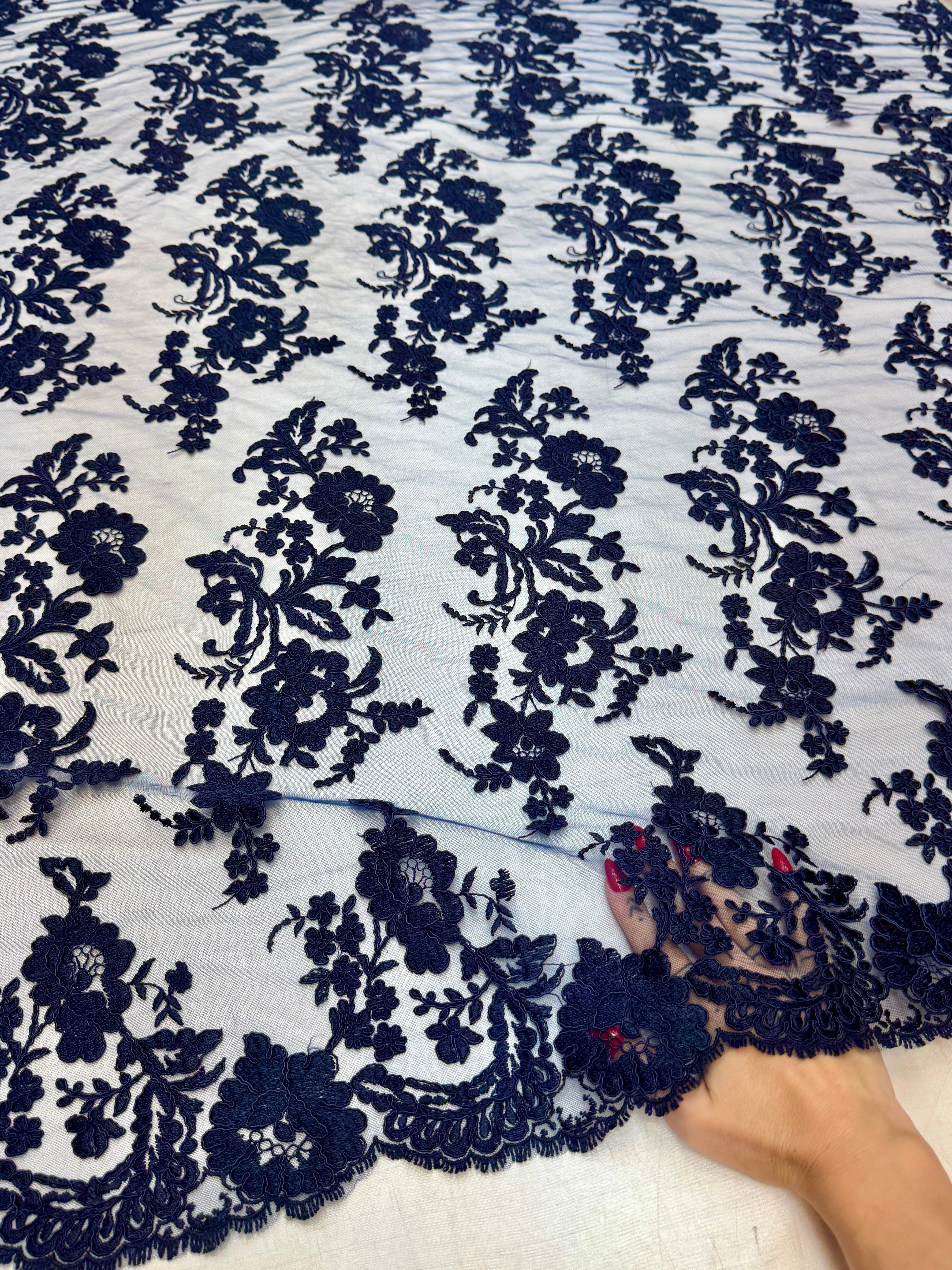 Navy Romantic Bloom Embroidered Mesh Lace, Kiki Sewing Store, Kiki Luxury Fabric, Cheap Fabric Store, Kiki Textiles, Kiki Textile by the Yard, Kiki Textile USA