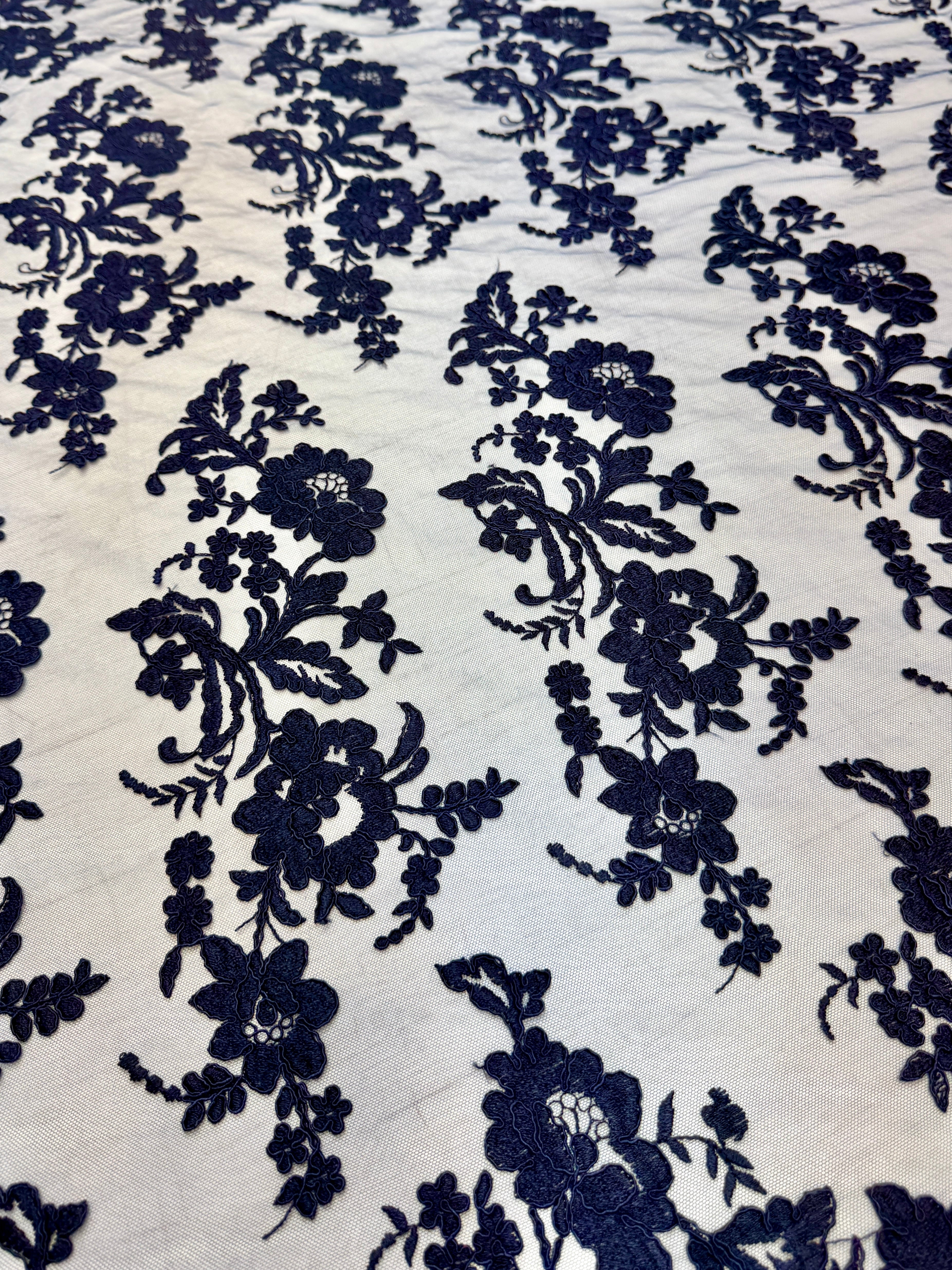 Navy Romantic Bloom Embroidered Mesh Lace, Romantic Lace Fabric, Sheer Embroidered Lace, Bloom Lace Fabric, Bridal Lace Fabric, Wedding Dress Lace