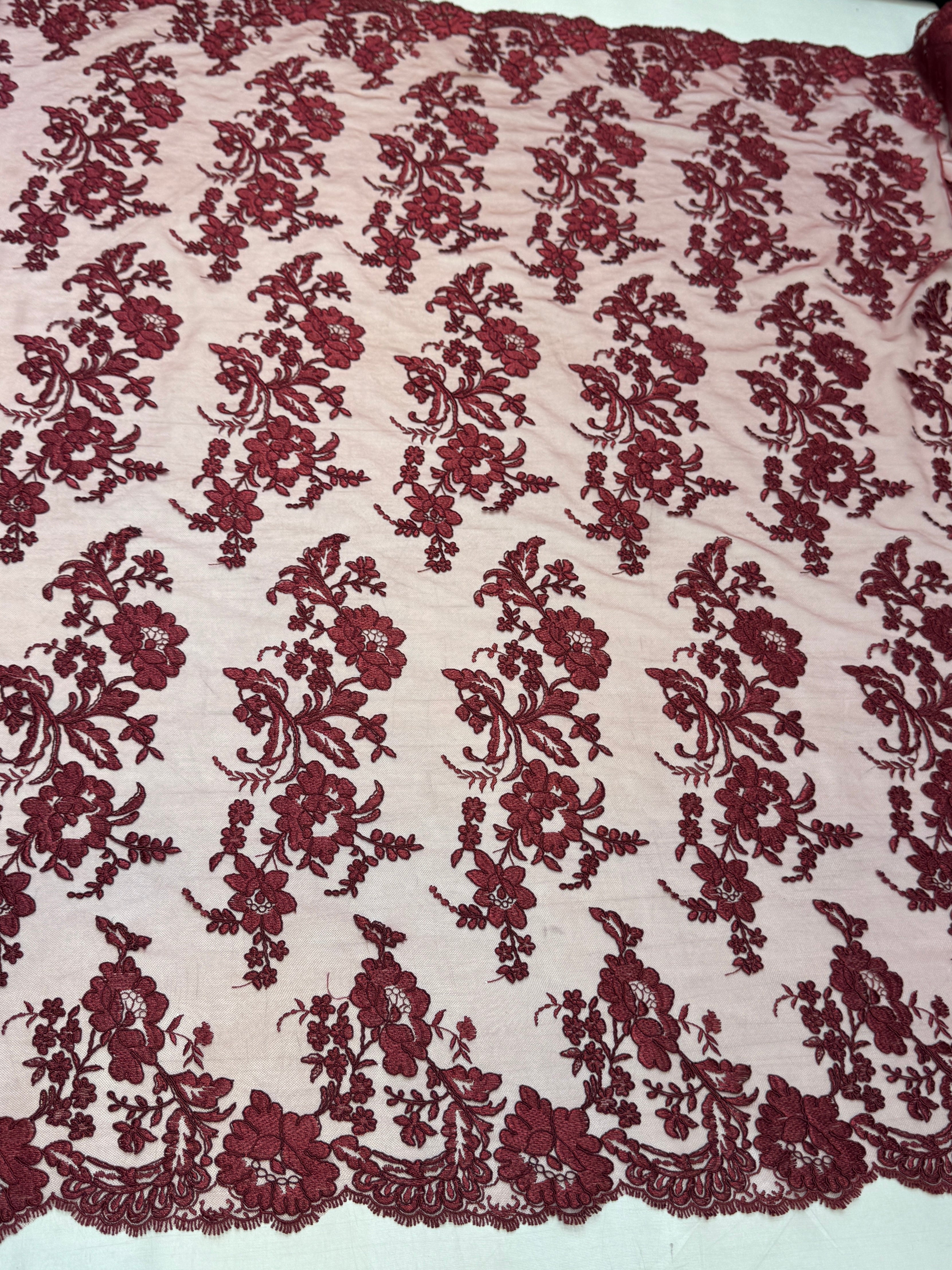 Burgundy Romantic Bloom Embroidered Mesh Lace, Kiki Sewing Store, Kiki Luxury Fabric, Cheap Fabric Store, Kiki Textiles, Kiki Textile by the Yard, Kiki Textile USA