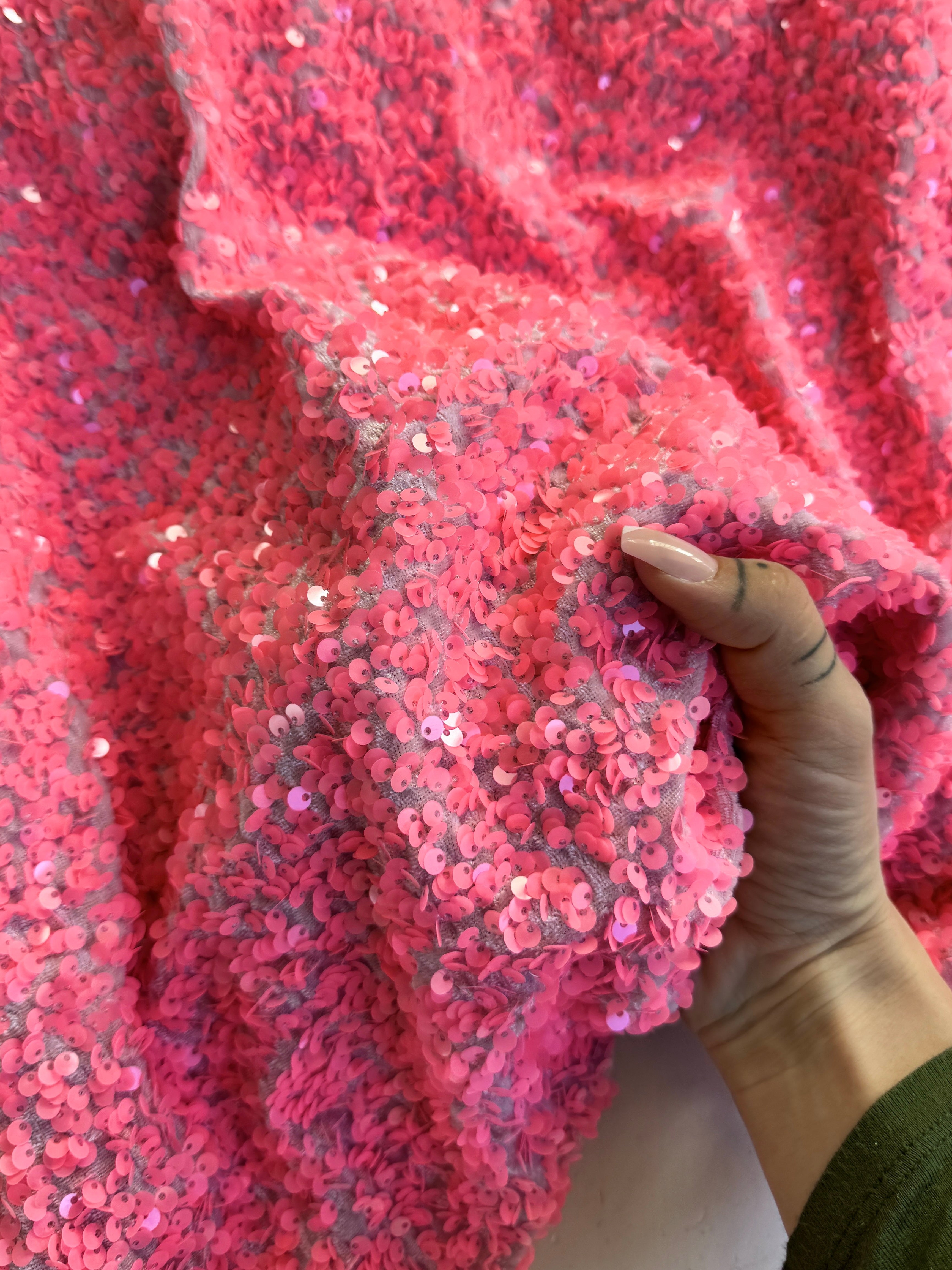 salmon pink sequin on velvet, light pink sequin on velvet, dark pink sequin on velvet, pink sequin on velvet, sequin on velvet for woman, sequin on velvet for bride, premium sequin on velvet, sequin on velvet on discount, sequin on velvet on sale, buy sequin on velvet online