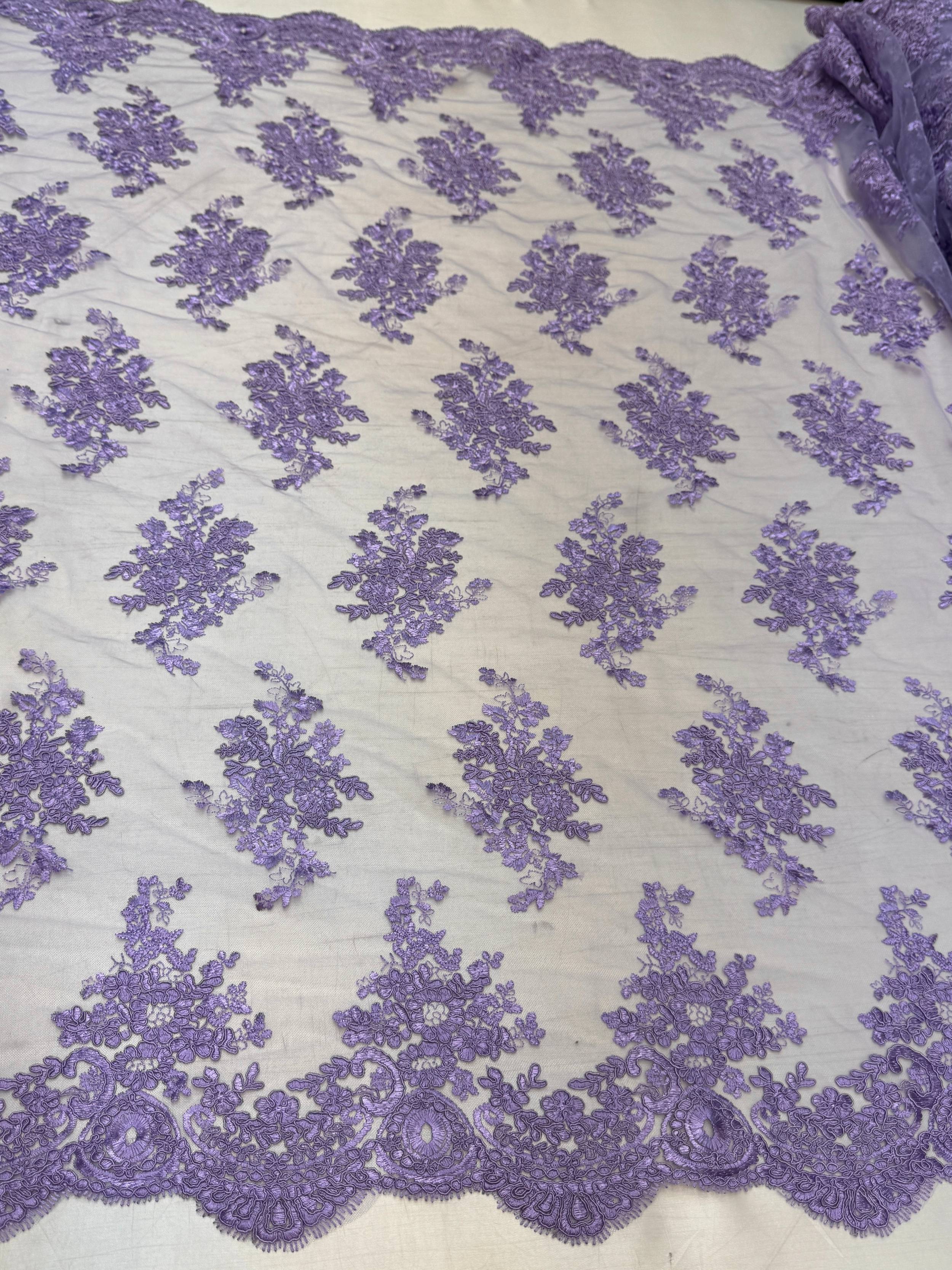 Lavender Fleur Scalloped Lace Mesh, Scalloped Lace Fabric, Fleur Lace Fabric, Embroidered Lace Mesh, Sheer Lace Fabric, Floral Mesh Fabric, Bridal Lace Fabric