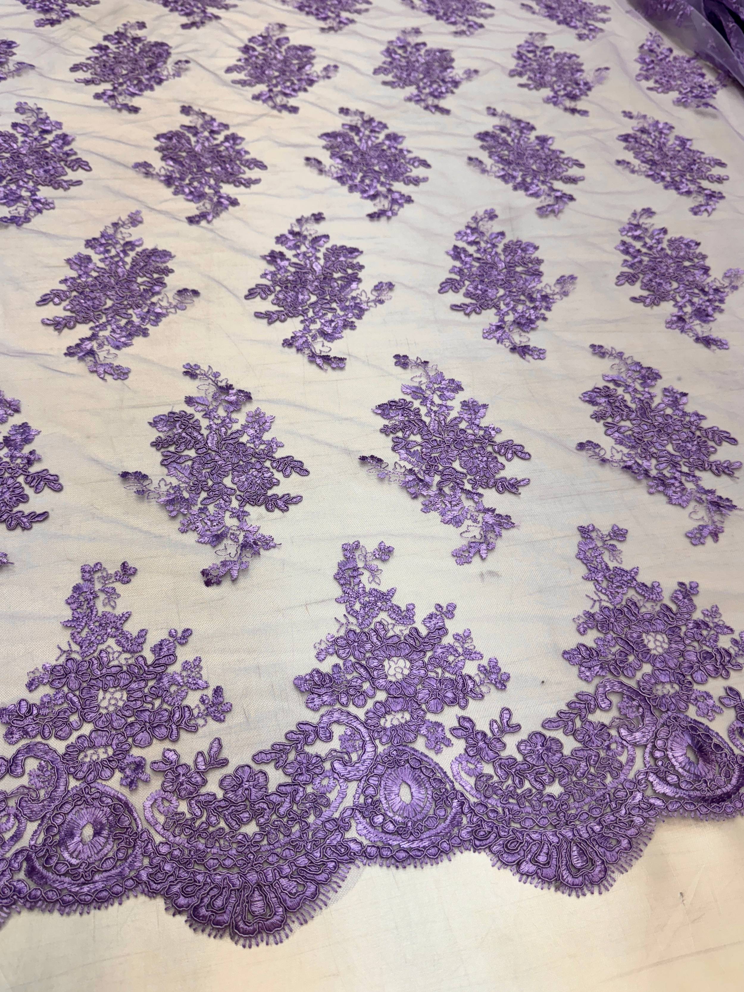 Lavender Fleur Scalloped Lace Mesh, Scalloped Lace Fabric, Fleur Lace Fabric, Embroidered Lace Mesh, Sheer Lace Fabric, Floral Mesh Fabric, Bridal Lace Fabric