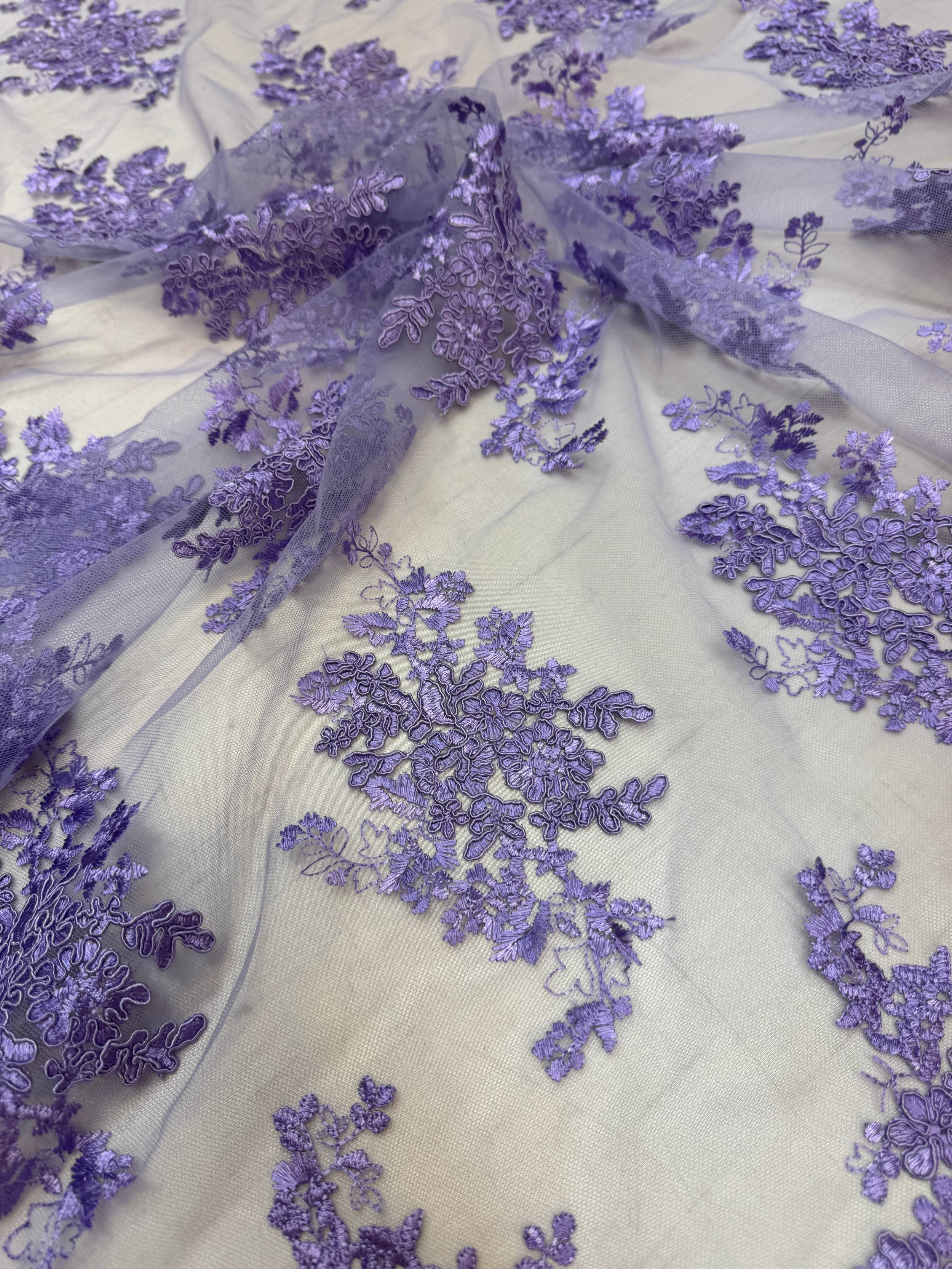 Lavender Fleur Scalloped Lace Mesh, Scalloped Lace Fabric, Fleur Lace Fabric, Embroidered Lace Mesh, Sheer Lace Fabric, Floral Mesh Fabric, Bridal Lace Fabric