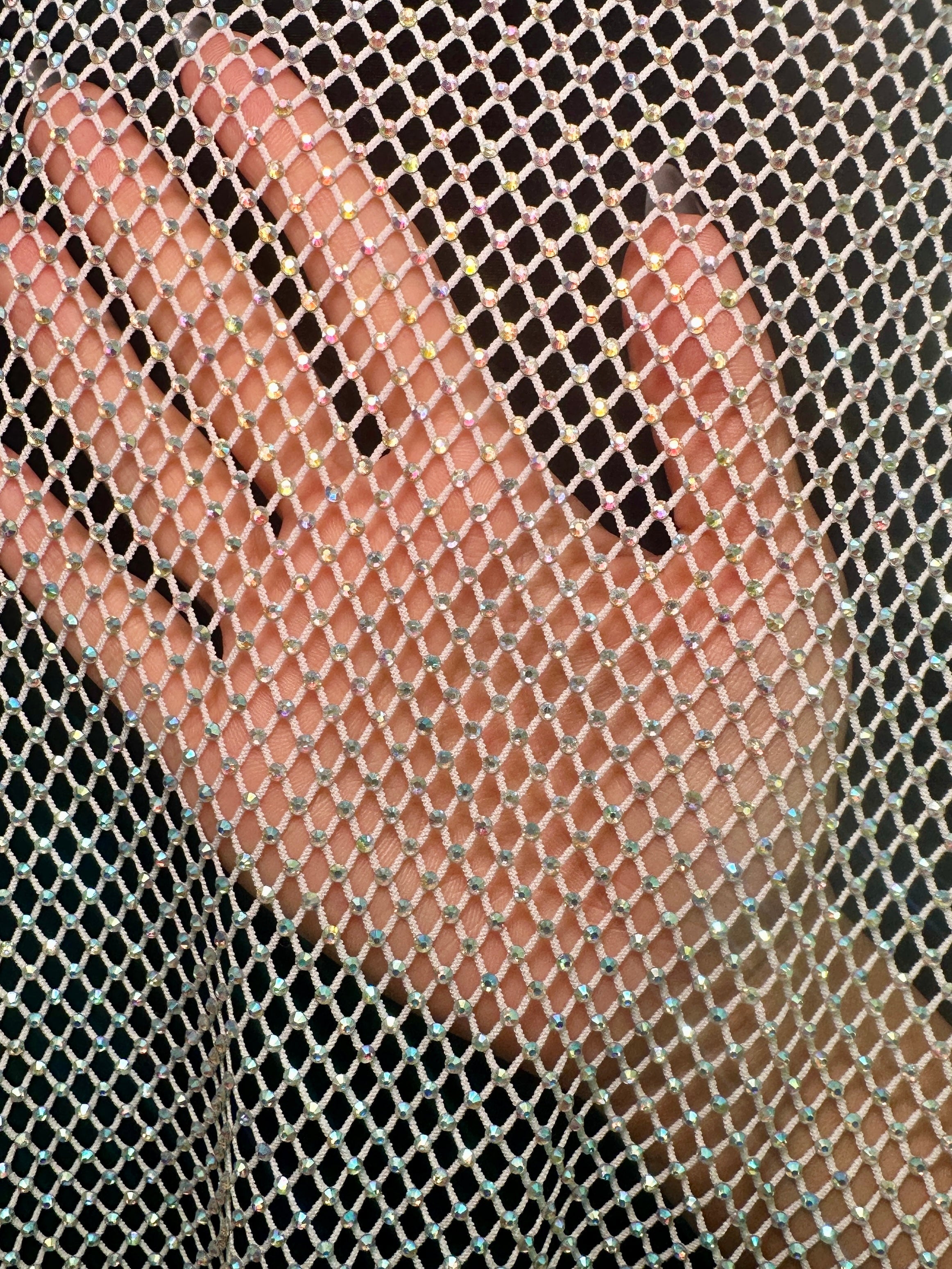 White Silver Rhinestone Diamond Fishnet Mesh, Fabric Store, Sewing Store, Cheap Fabric Store, Kiki Textiles, Textile by the Yard