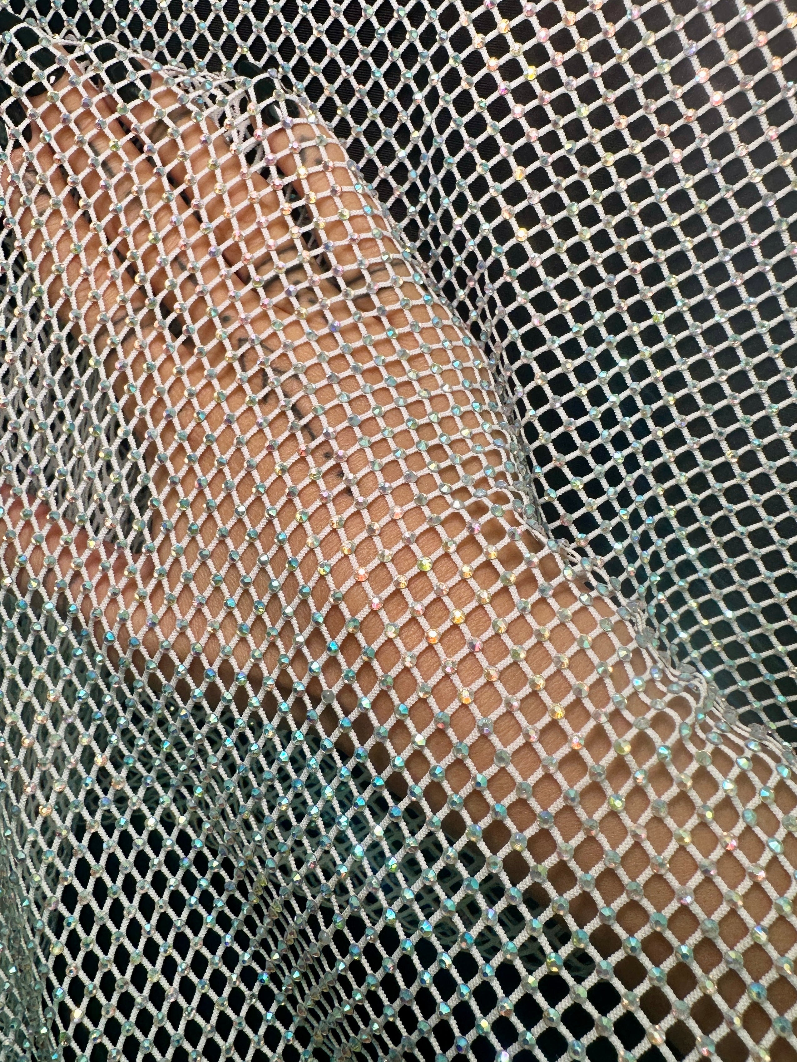 White Silver Rhinestone Diamond Fishnet Mesh, Rhinestone Fishnet Mesh, Mesh on Sale, Rhinestone on Mesh, Womens Rhinestone Mesh, Fancy Fishnet Mesh