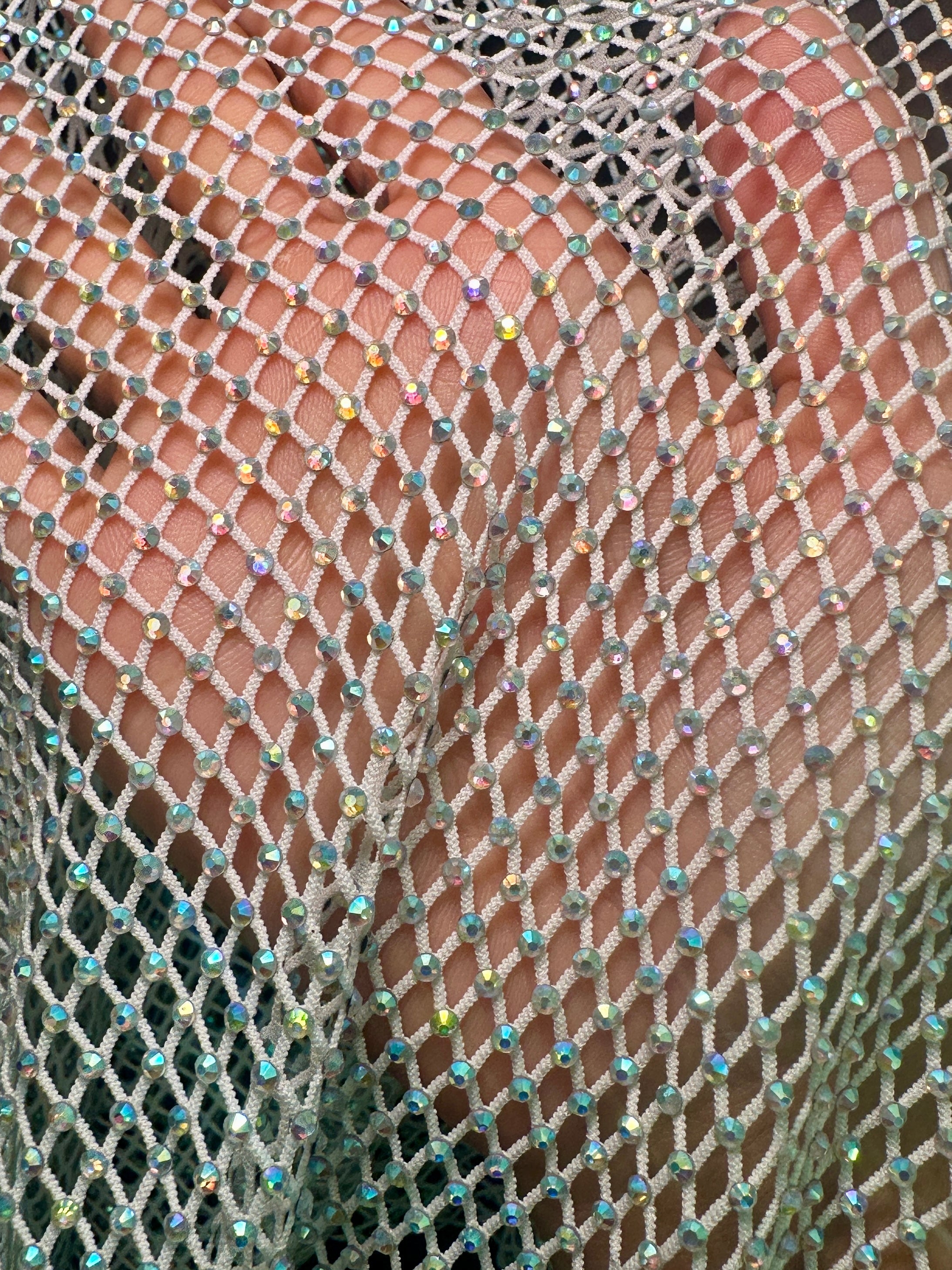 White Silver Rhinestone Diamond Fishnet Mesh, Rhinestone Fishnet Mesh, Mesh on Sale, Rhinestone on Mesh, Womens Rhinestone Mesh, Fancy Fishnet Mesh