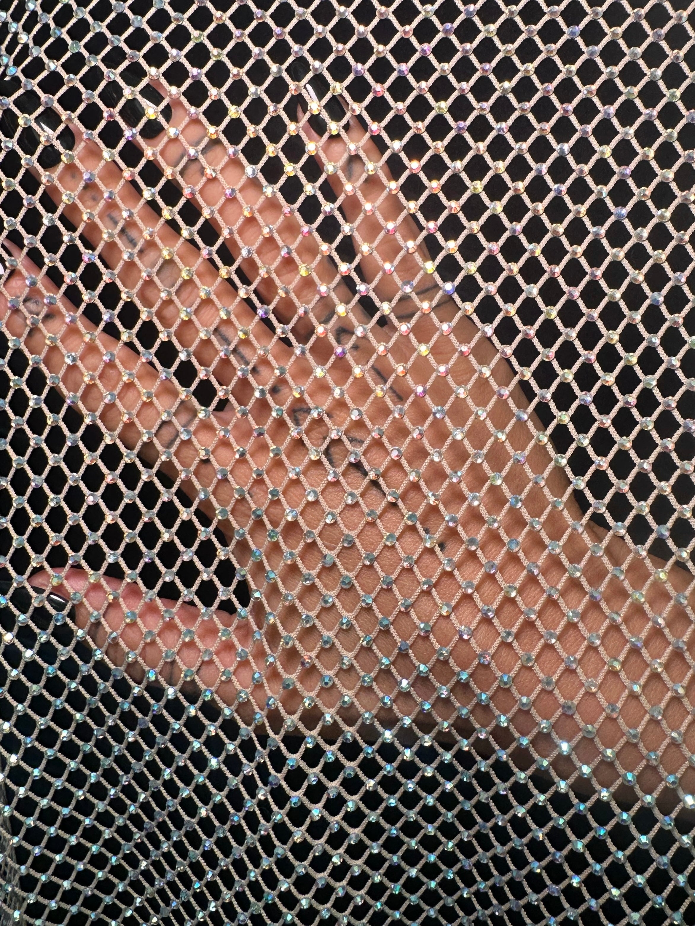 Champagne Rhinestone Diamond Fishnet Mesh, Fabric Store, Sewing Store, Cheap Fabric Store, Kiki Textiles, Textile by the Yard