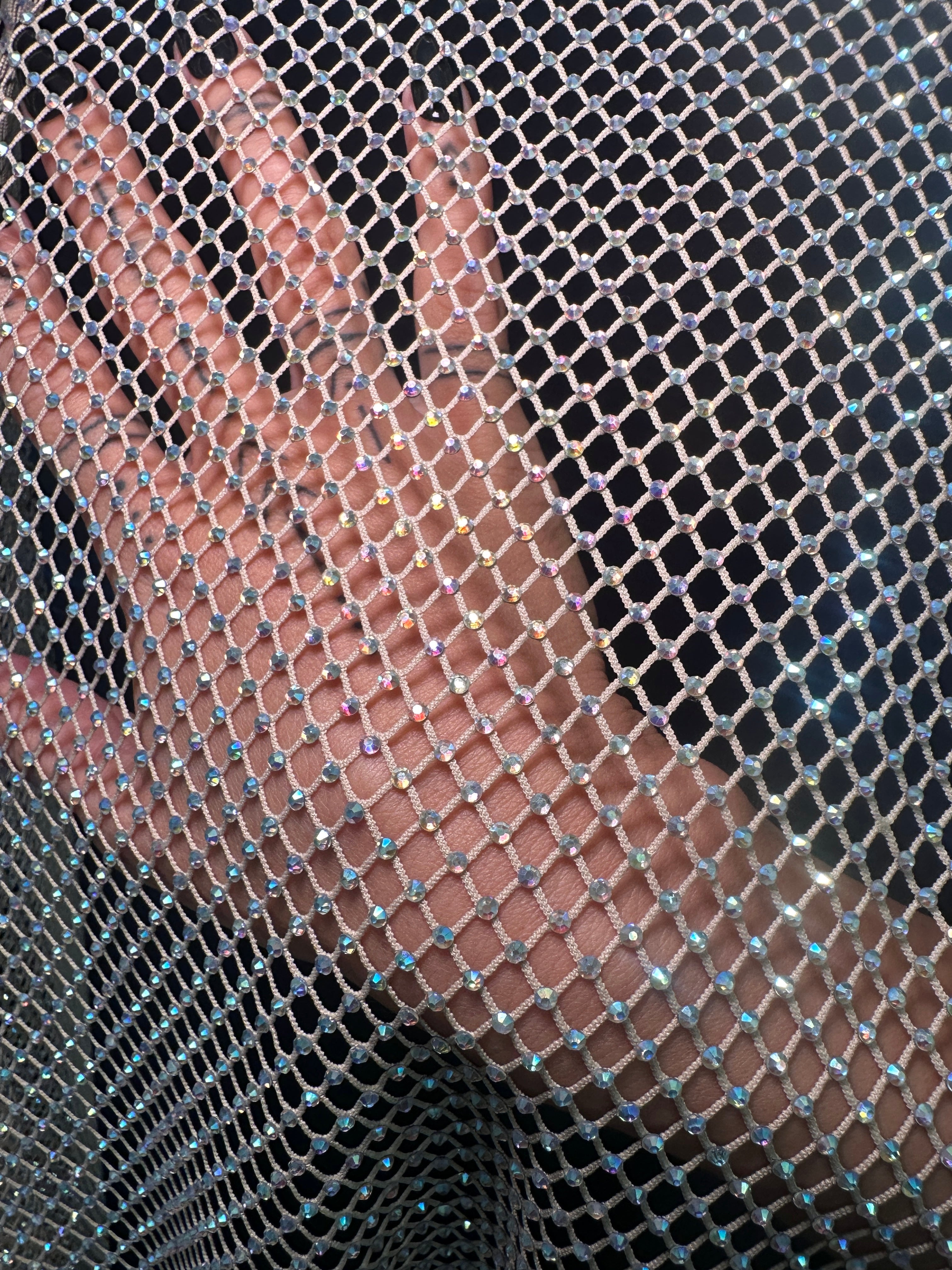 Champagne Rhinestone Diamond Fishnet Mesh, Fabric Store, Sewing Store, Cheap Fabric Store, Kiki Textiles, Textile by the Yard
