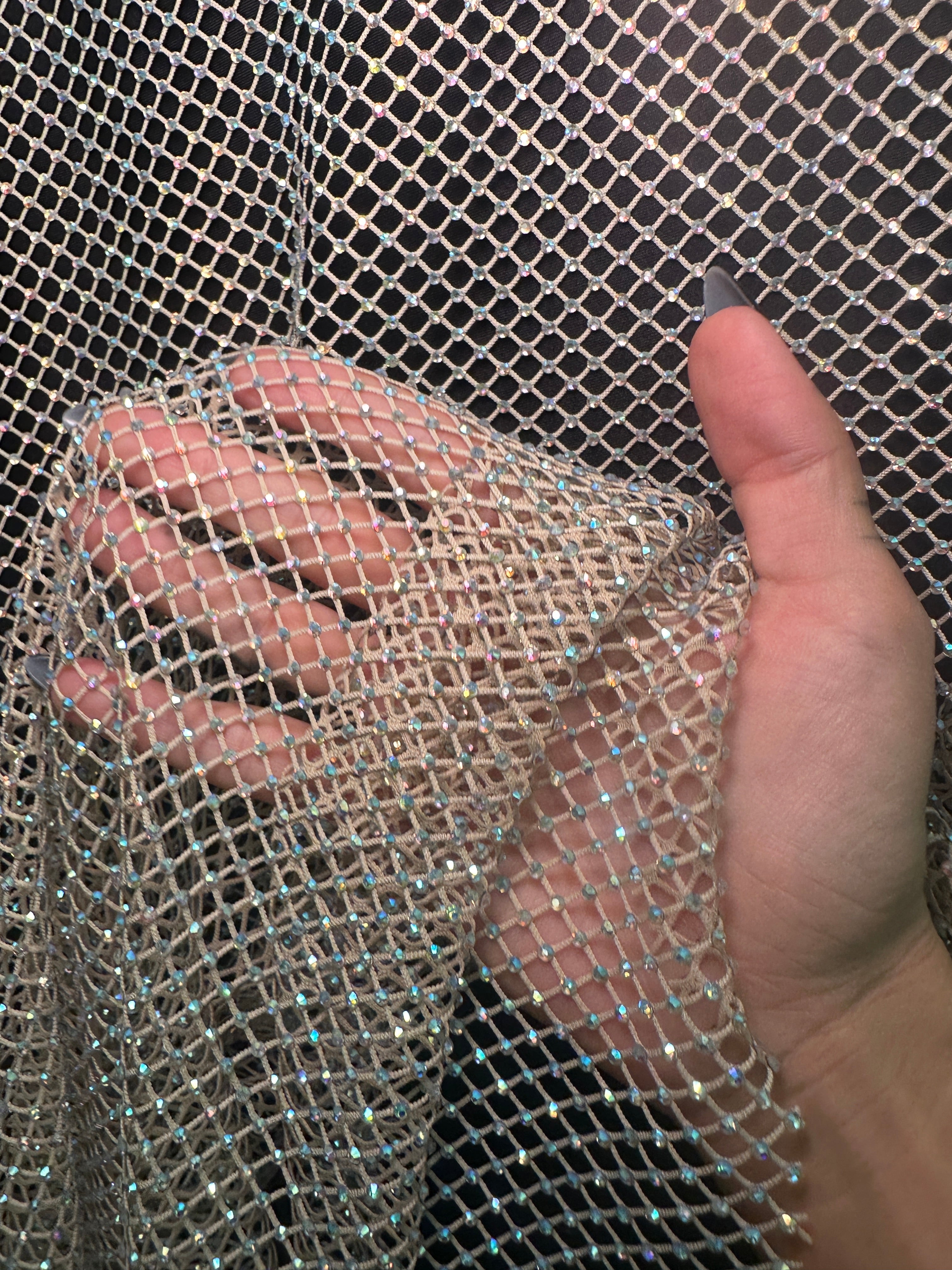 Champagne Rhinestone Diamond Fishnet Mesh, Fabric Store, Sewing Store, Cheap Fabric Store, Kiki Textiles, Textile by the Yard