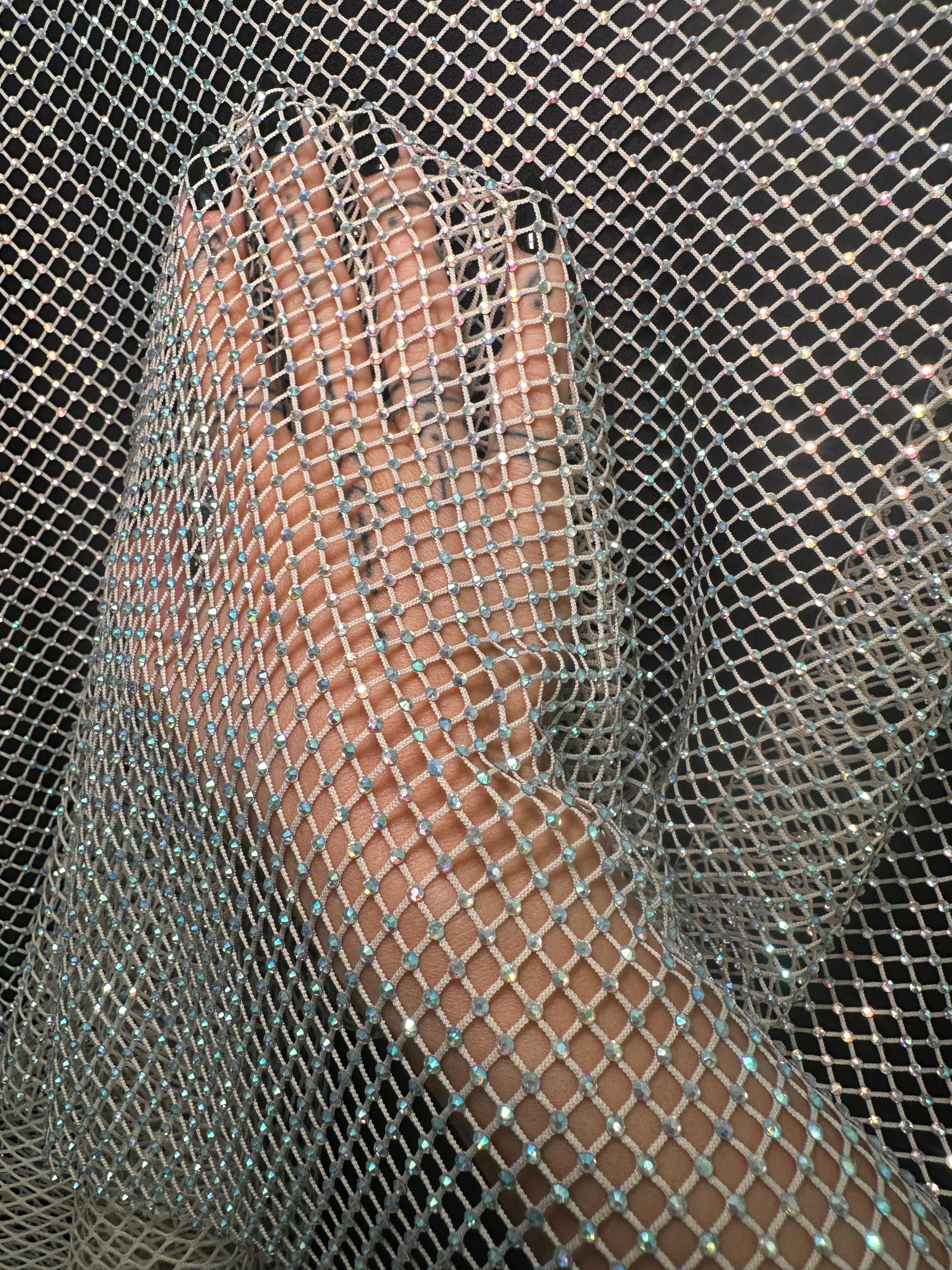Champagne Rhinestone Diamond Fishnet Mesh, Rhinestone Fishnet Mesh, Mesh on Sale, Rhinestone on Mesh, Womens Rhinestone Mesh, Fancy Fishnet Mesh