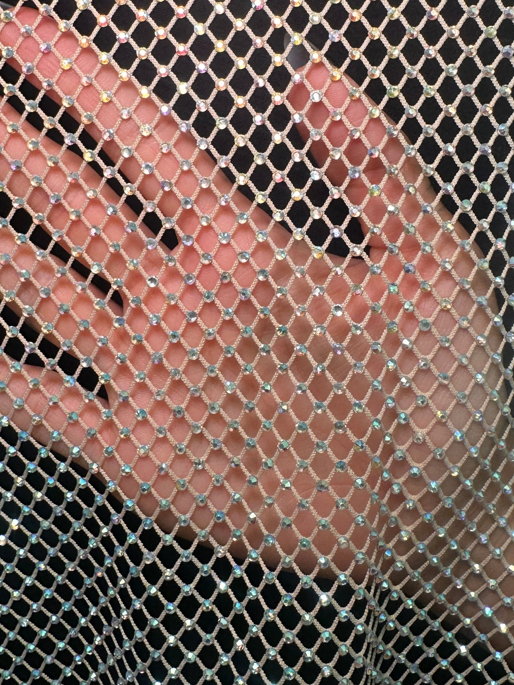 Champagne Rhinestone Diamond Fishnet Mesh, Rhinestone Fishnet Mesh, Mesh on Sale, Rhinestone on Mesh, Womens Rhinestone Mesh, Fancy Fishnet Mesh
