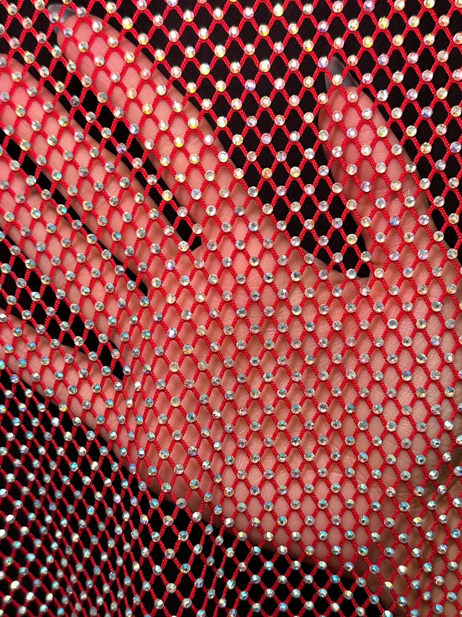 Red Rhinestone Diamond Fishnet Mesh, Fabric Store, Sewing Store, Cheap Fabric Store, Kiki Textiles, Textile by the Yard