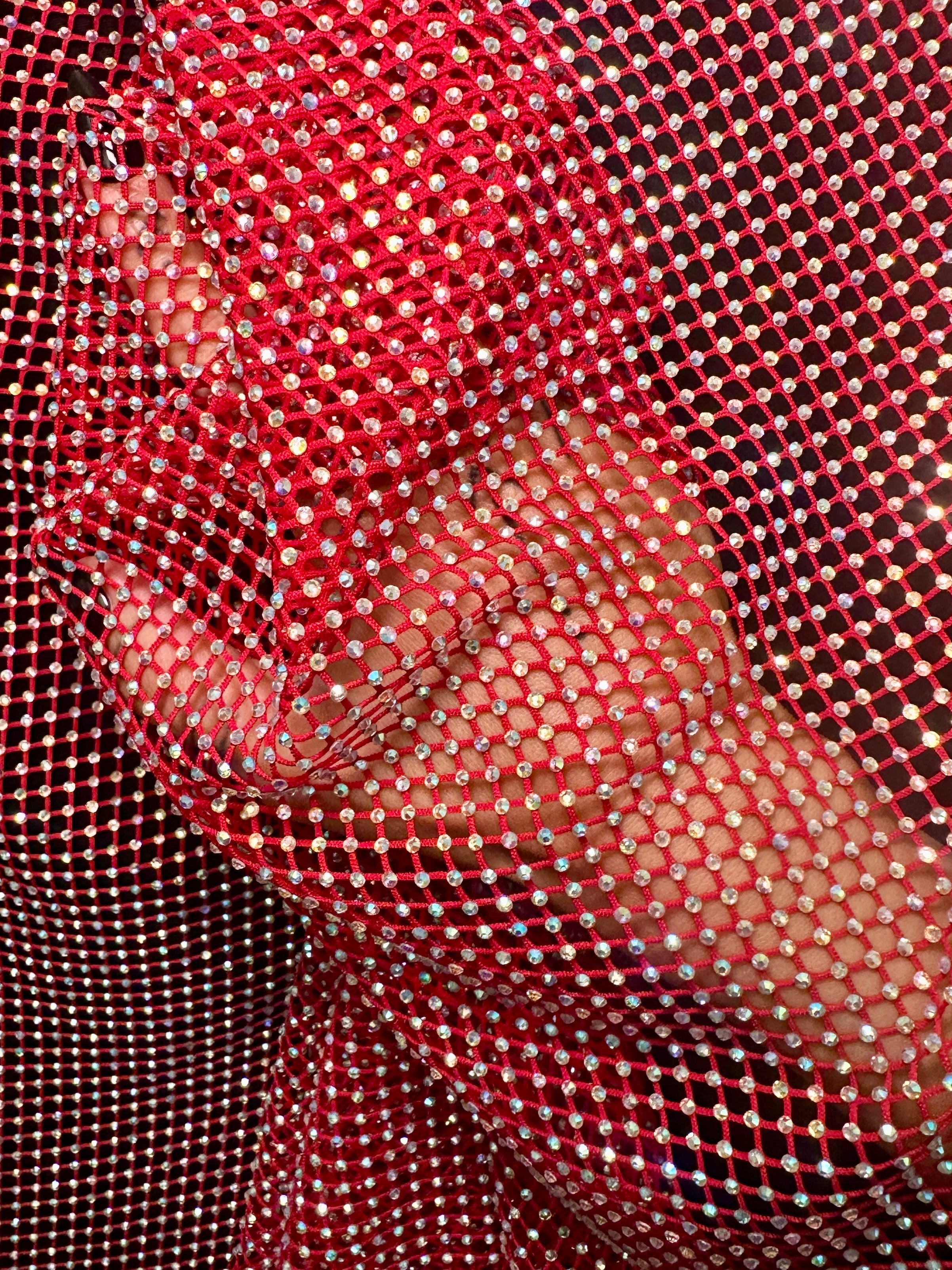Red Rhinestone Diamond Fishnet Mesh, Rhinestone Fishnet Mesh, Mesh on Sale, Rhinestone on Mesh, Womens Rhinestone Mesh, Fancy Fishnet Mesh