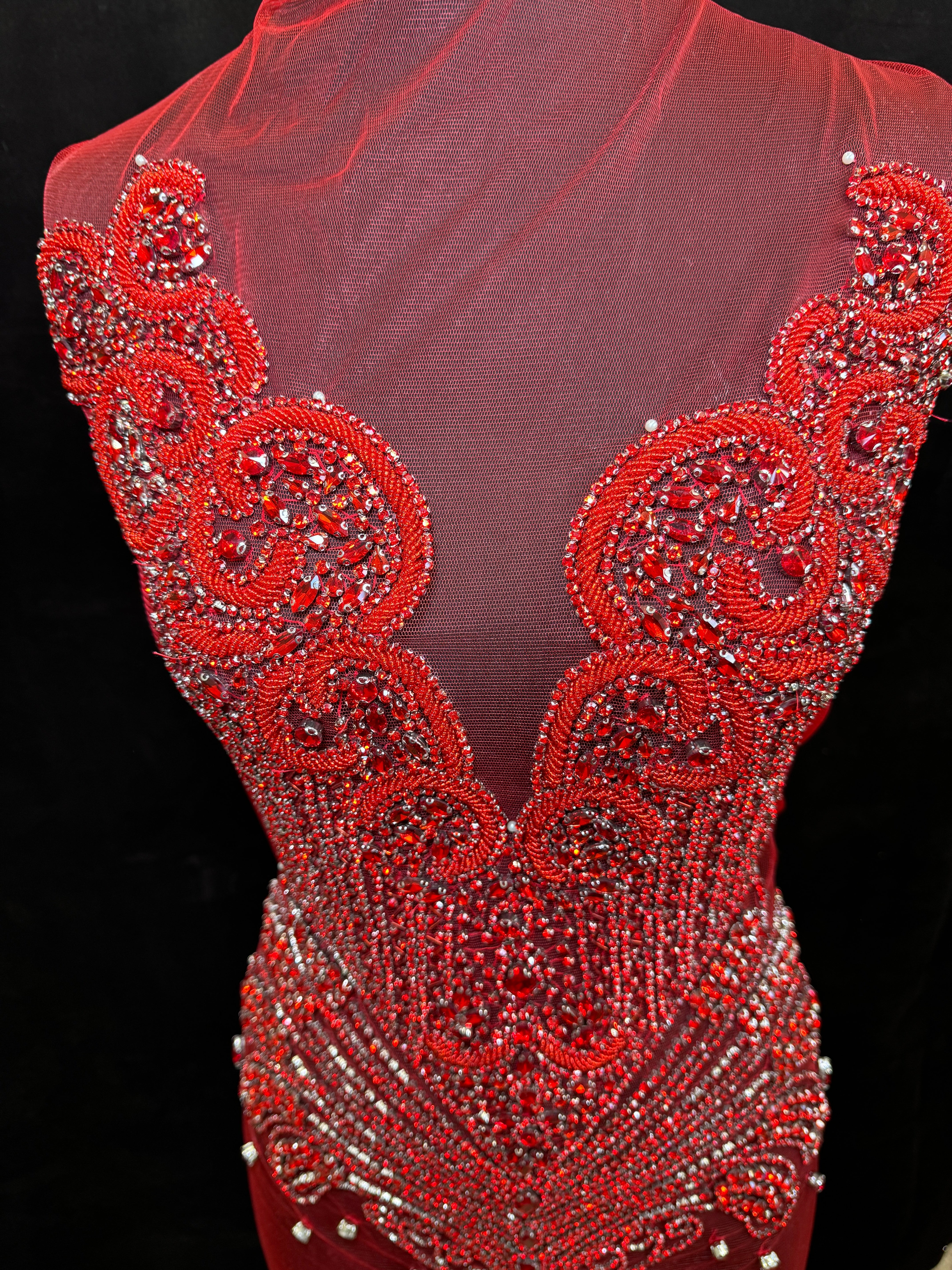 Audrey Red Rhinestone Bodice Applique, red rhinestone, dark red rhinestone, light red rhinestone,