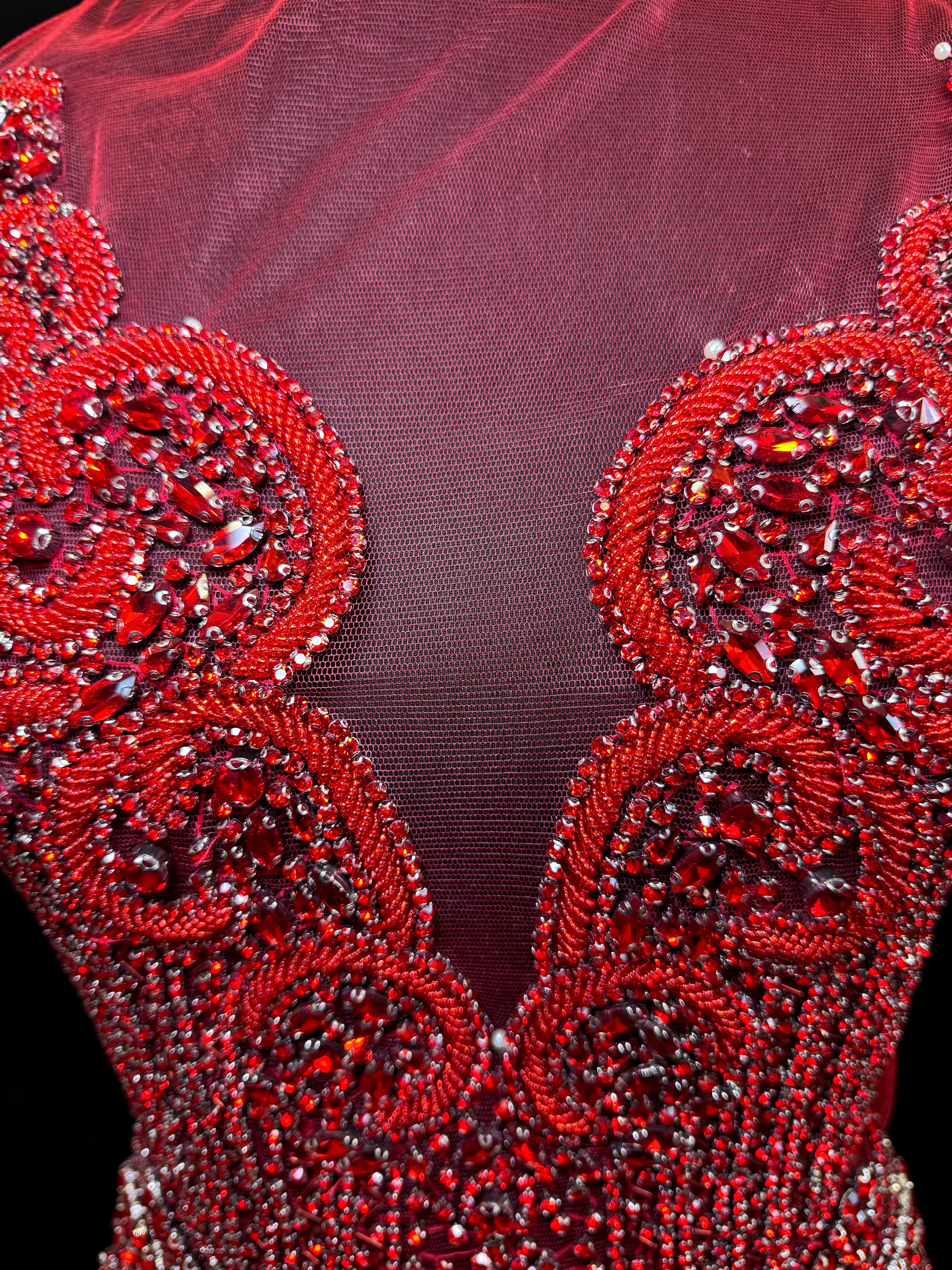 Audrey Red Rhinestone Bodice Applique, red rhinestone, dark red rhinestone, light red rhinestone,