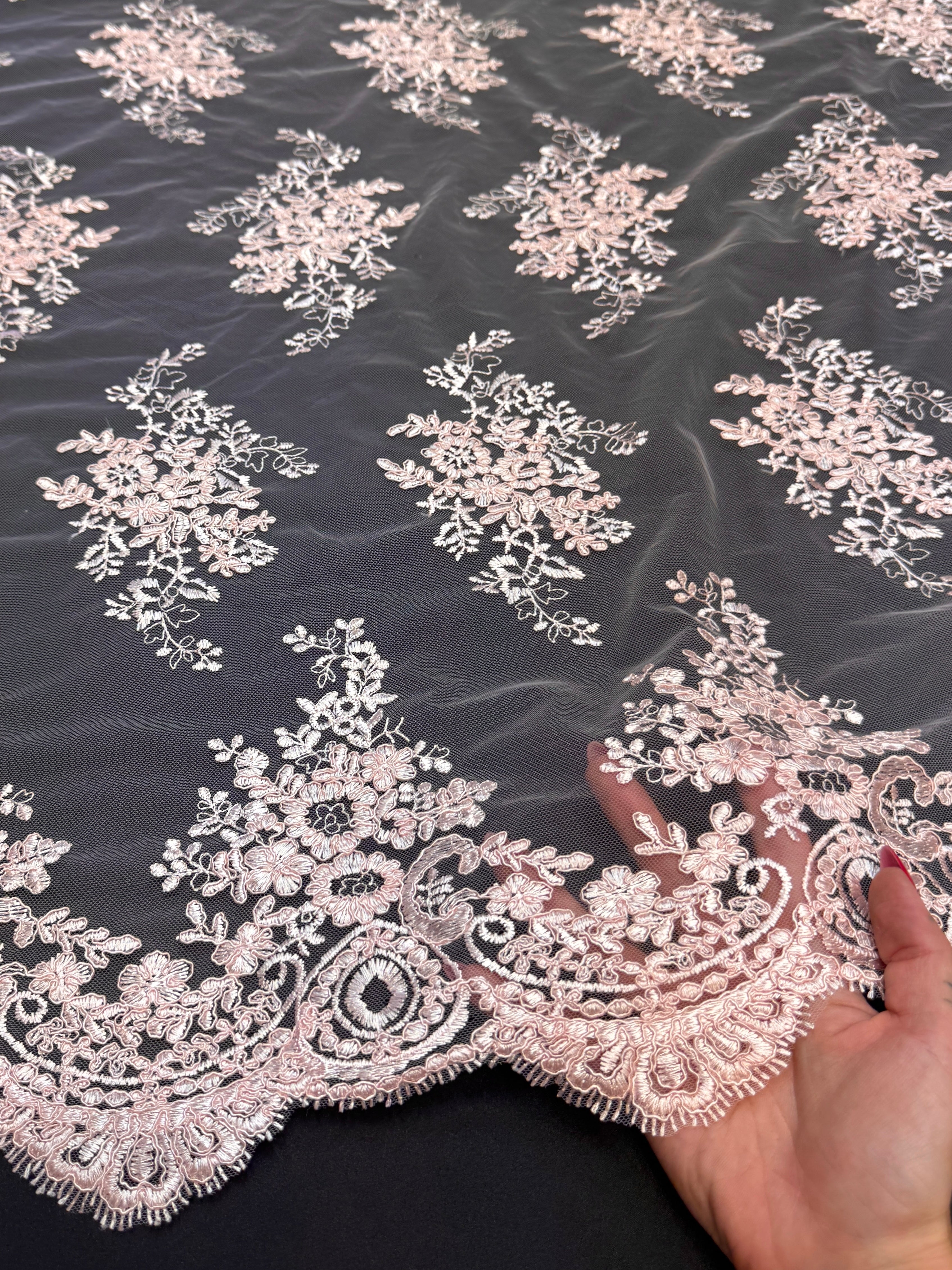 Blush Pink Fleur Scalloped Lace Mesh, Kiki Sewing Store, Kiki Luxury Fabric, Cheap Fabric Store, Kiki Textiles, Kiki Textile by the Yard, Kiki Textile USA