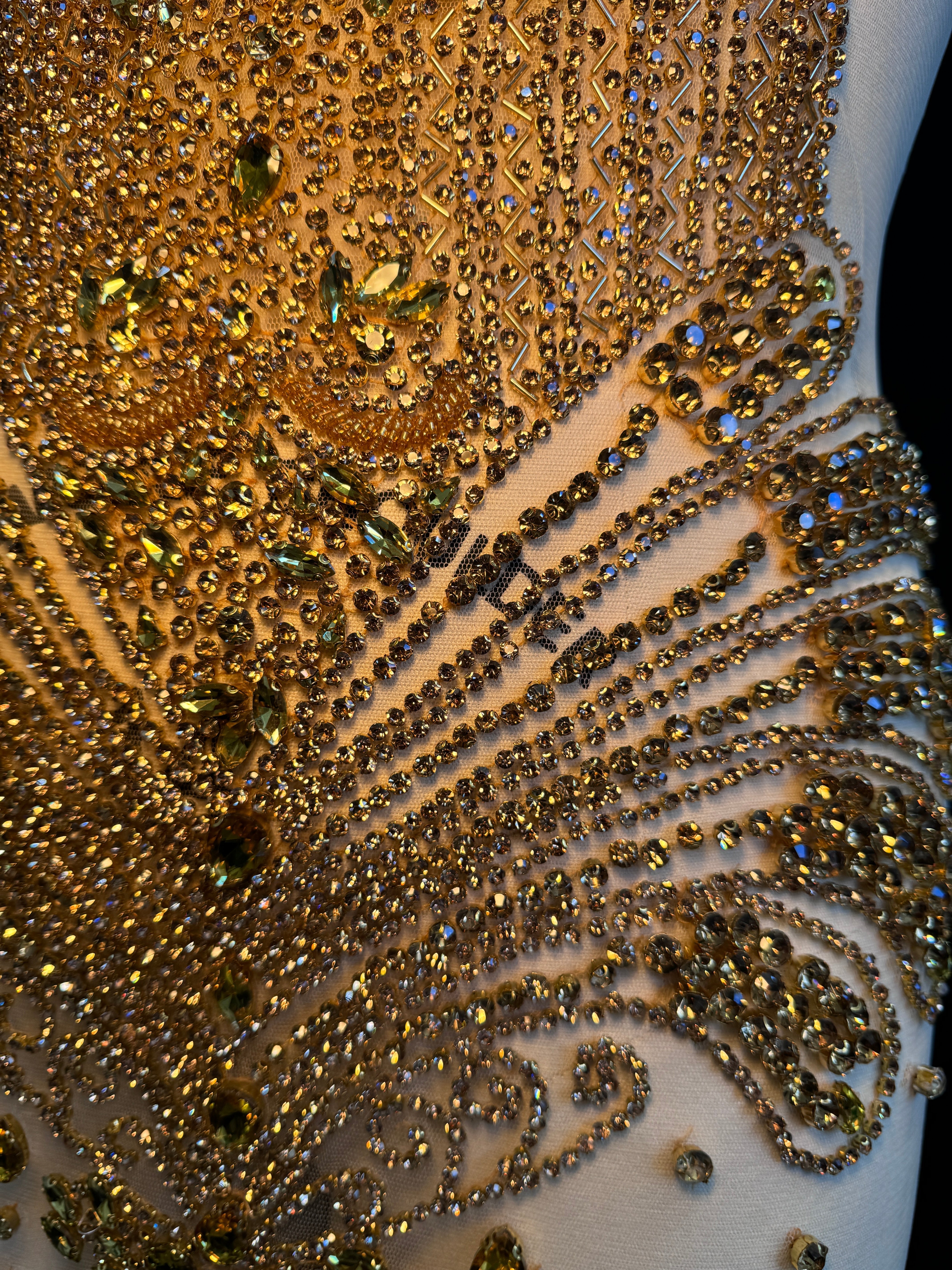 Carla Gold Rhinestone Bodice Applique, gold rhinestone, dark gold rhinestone, light gold rhinestone,  