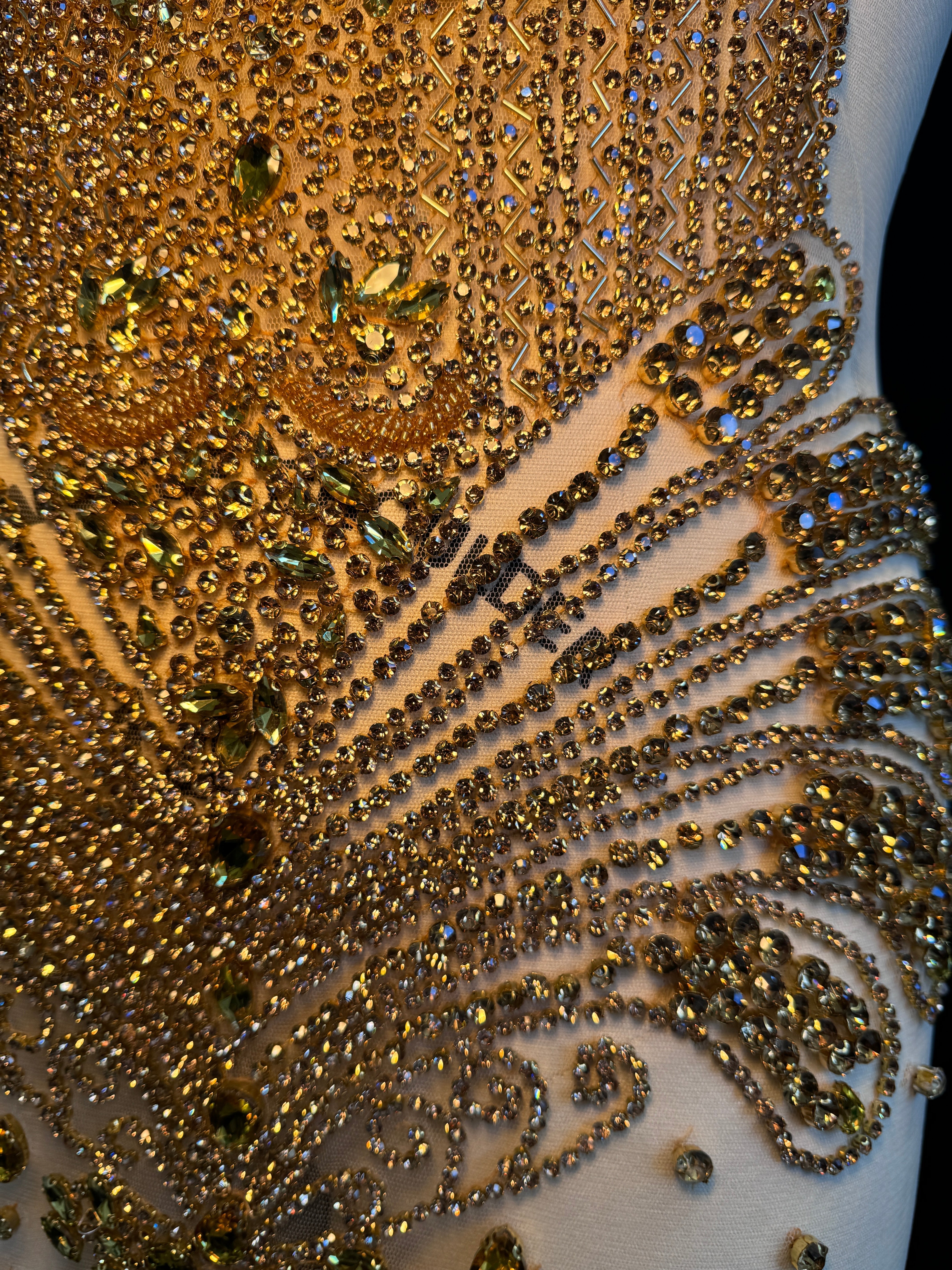 Carla Gold Rhinestone Bodice Applique, gold rhinestone, dark gold rhinestone, light gold rhinestone,  