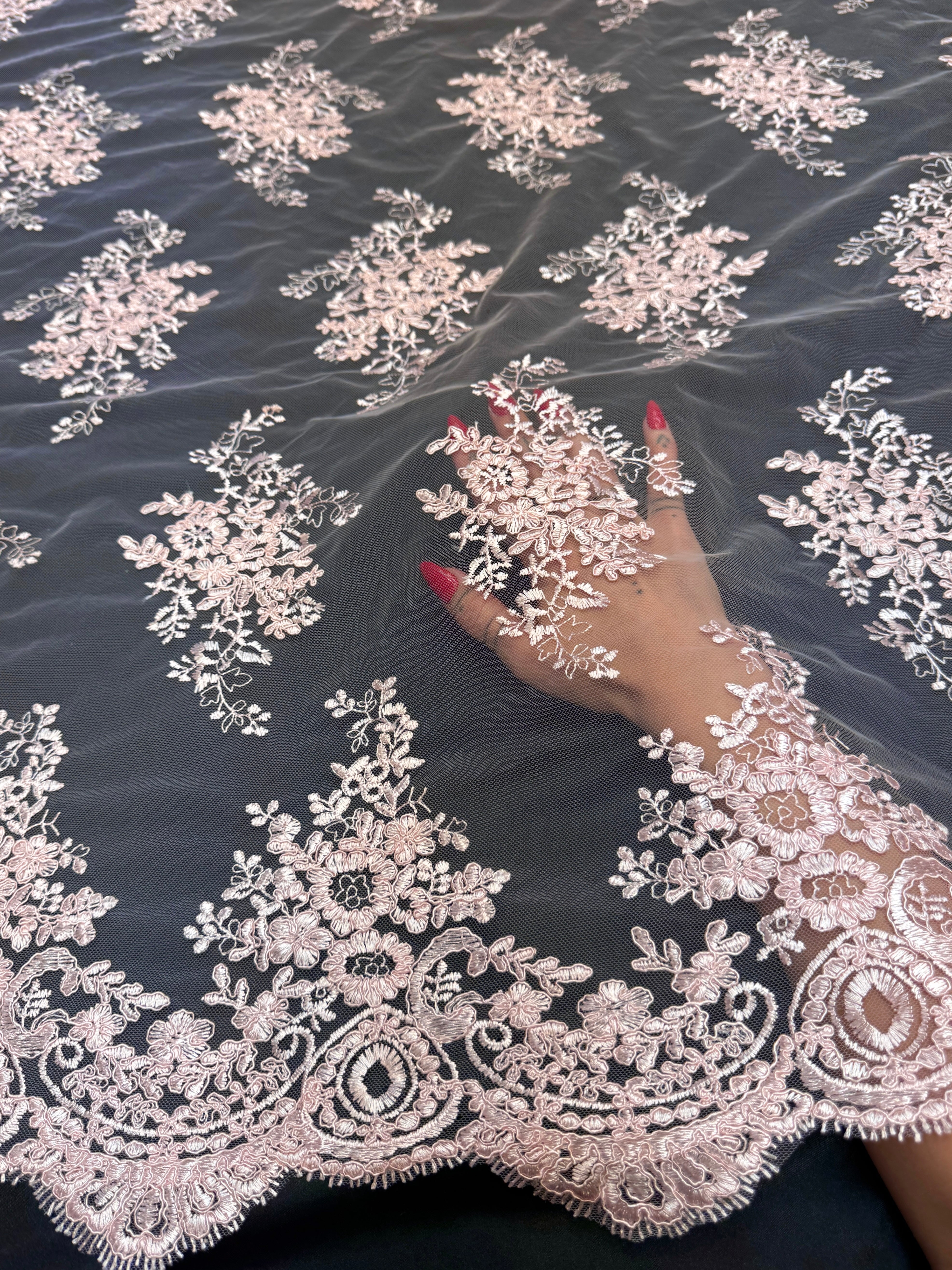 Blush Pink Fleur Scalloped Lace Mesh, Kiki Sewing Store, Kiki Luxury Fabric, Cheap Fabric Store, Kiki Textiles, Kiki Textile by the Yard, Kiki Textile USA