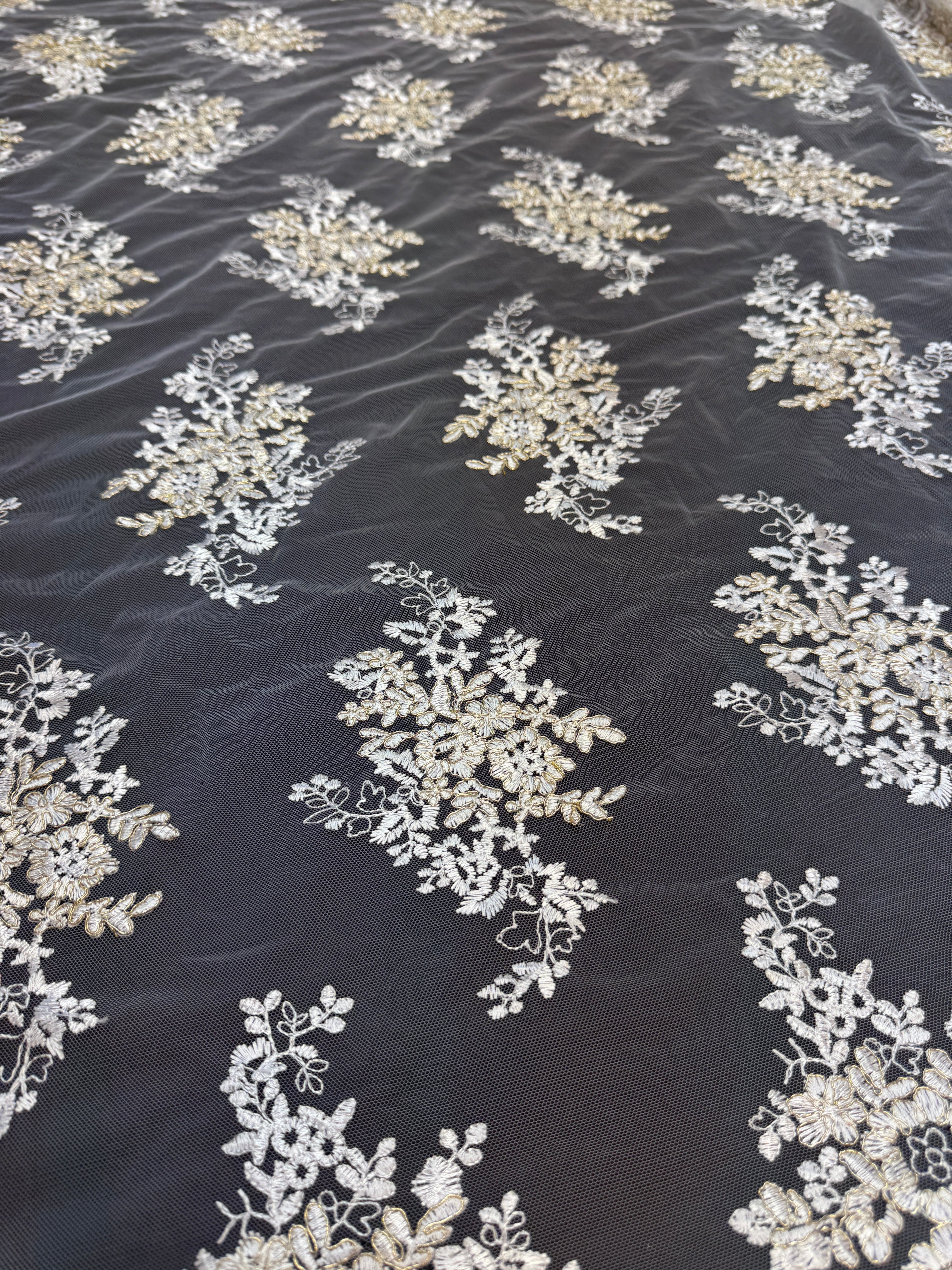 Ivory Champagne Fleur Scalloped Lace Mesh, Scalloped Lace Fabric, Fleur Lace Fabric, Embroidered Lace Mesh, Sheer Lace Fabric, Floral Mesh Fabric, Bridal Lace Fabric