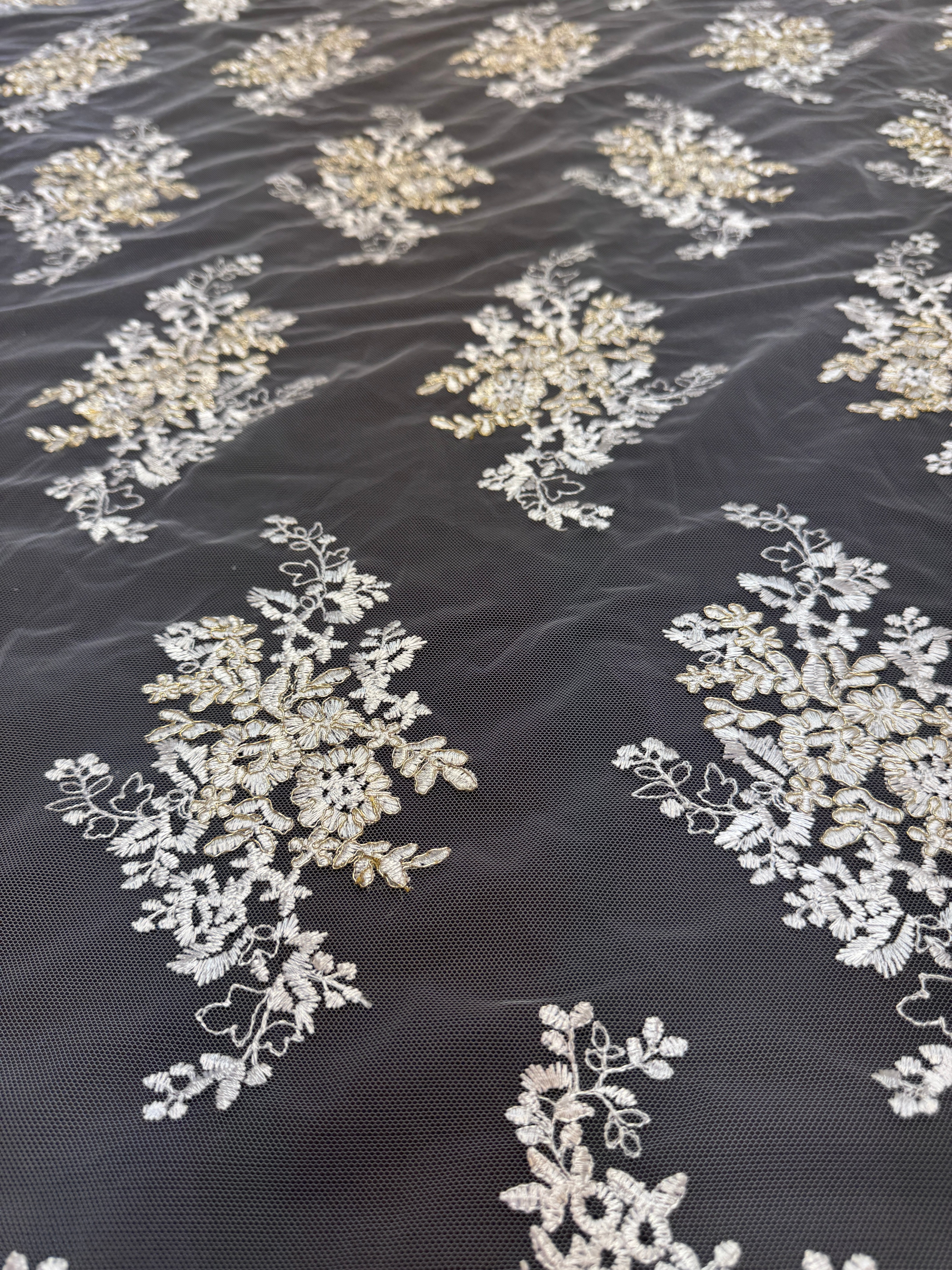 Ivory Champagne Fleur Scalloped Lace Mesh, Kiki Sewing Store, Kiki Luxury Fabric, Cheap Fabric Store, Kiki Textiles, Kiki Textile by the Yard, Kiki Textile USA