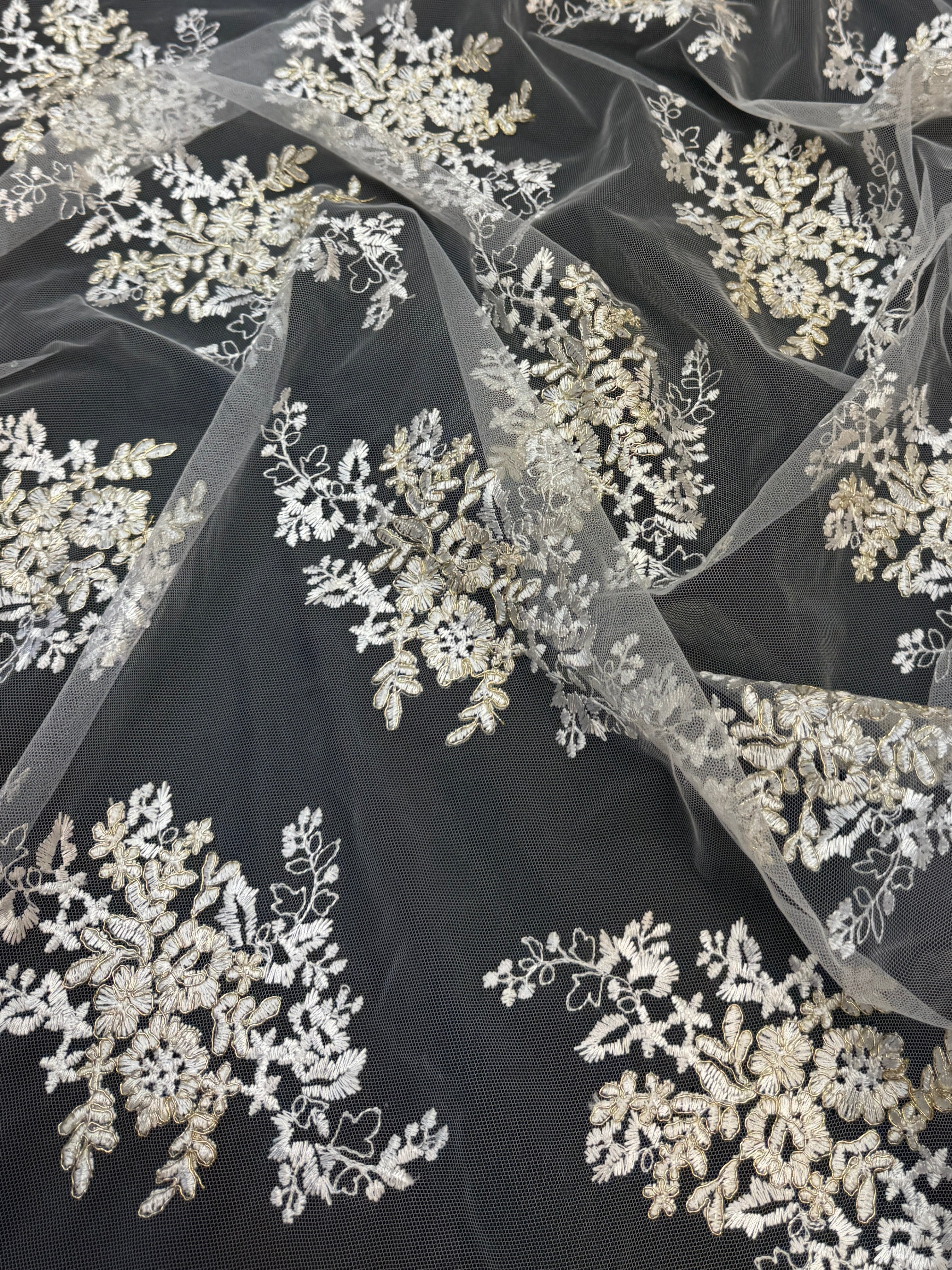 Ivory Champagne Fleur Scalloped Lace Mesh, Scalloped Lace Fabric, Fleur Lace Fabric, Embroidered Lace Mesh, Sheer Lace Fabric, Floral Mesh Fabric, Bridal Lace Fabric