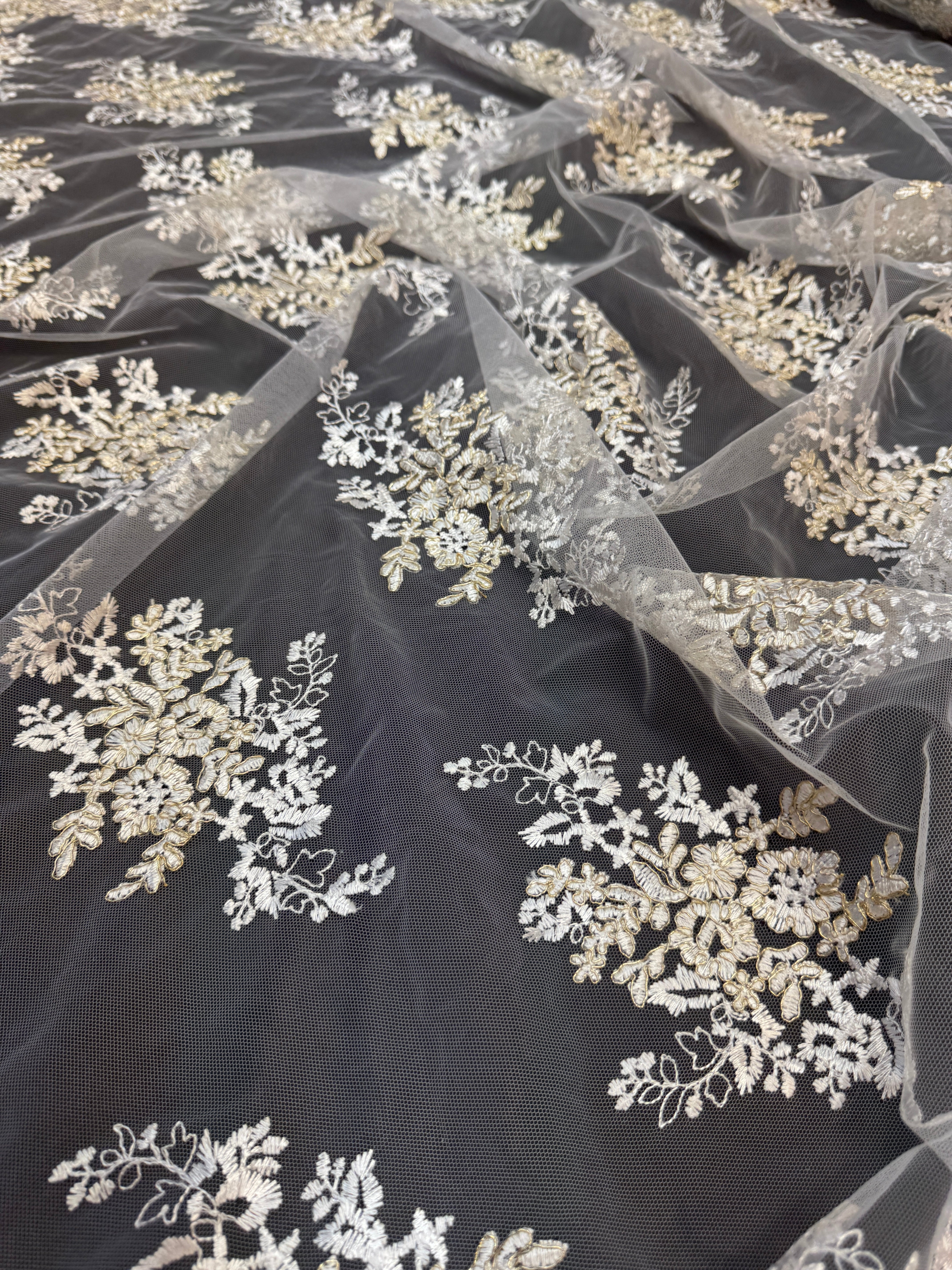 Ivory Champagne Fleur Scalloped Lace Mesh, Scalloped Lace Fabric, Fleur Lace Fabric, Embroidered Lace Mesh, Sheer Lace Fabric, Floral Mesh Fabric, Bridal Lace Fabric
