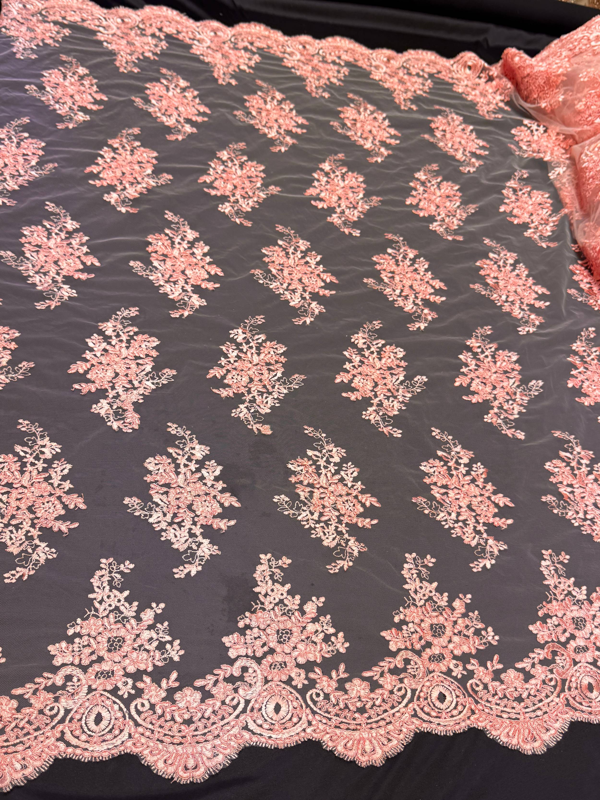 Vintage Rose Fleur Scalloped Lace Mesh, Scalloped Lace Fabric, Fleur Lace Fabric, Embroidered Lace Mesh, Sheer Lace Fabric, Floral Mesh Fabric, Bridal Lace Fabric