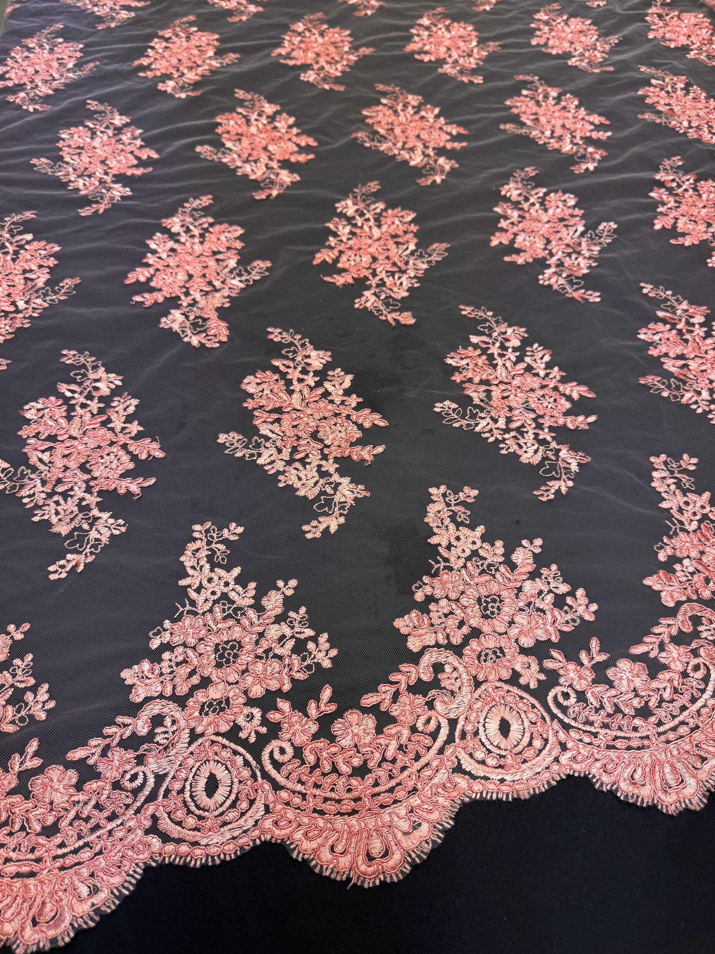 Vintage Rose Fleur Scalloped Lace Mesh, Scalloped Lace Fabric, Fleur Lace Fabric, Embroidered Lace Mesh, Sheer Lace Fabric, Floral Mesh Fabric, Bridal Lace Fabric