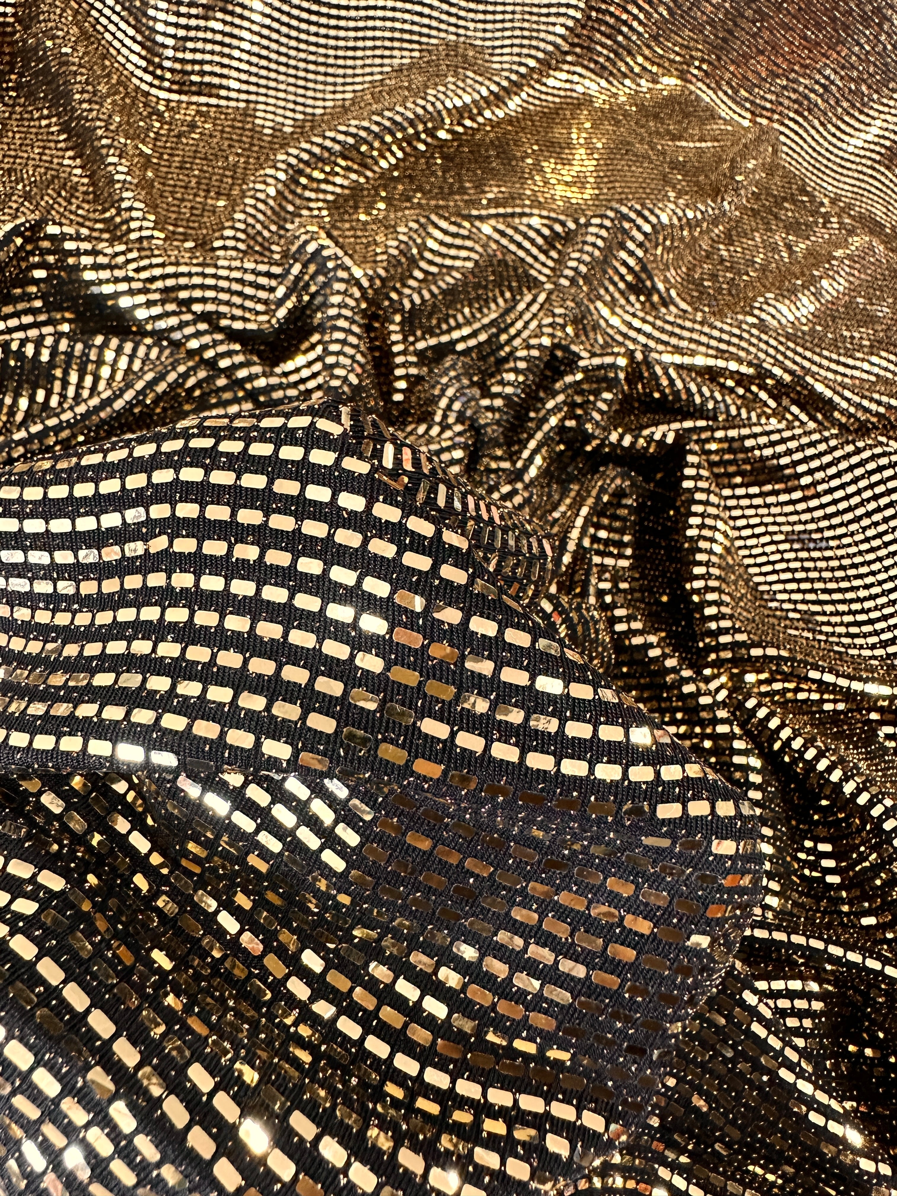 Gold Glimmery Flat Sequin Knit, Gold Disco Fabric, Stretch Metallic Spandex Sequin Fabric, sequin knit for woman, sequin knit for bride, sequin knit for party wear, sequin knit on discount, sequin knit on sale, premium sequin knit, buy sequin knit online