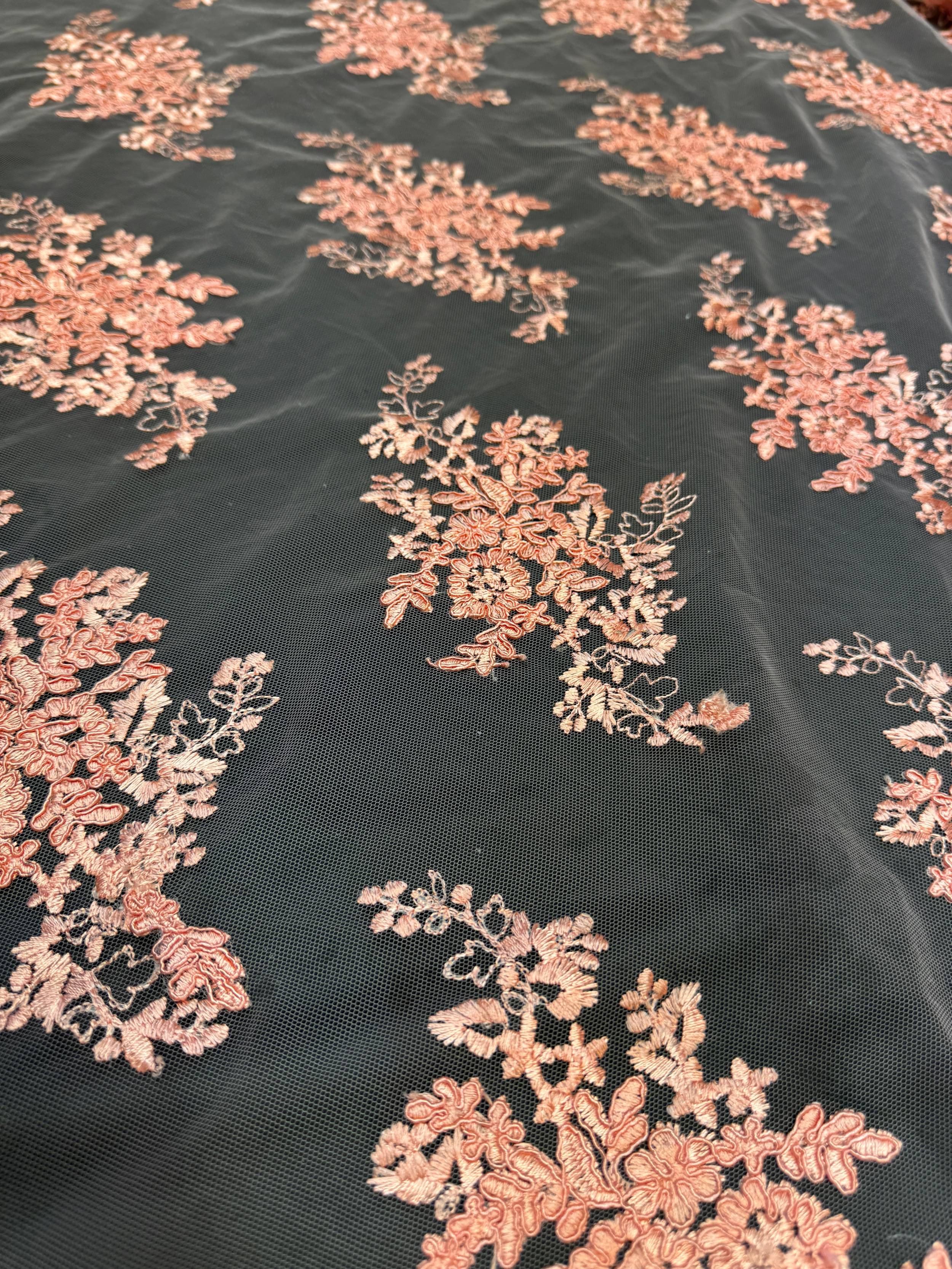 Vintage Rose Fleur Scalloped Lace Mesh, Scalloped Lace Fabric, Fleur Lace Fabric, Embroidered Lace Mesh, Sheer Lace Fabric, Floral Mesh Fabric, Bridal Lace Fabric