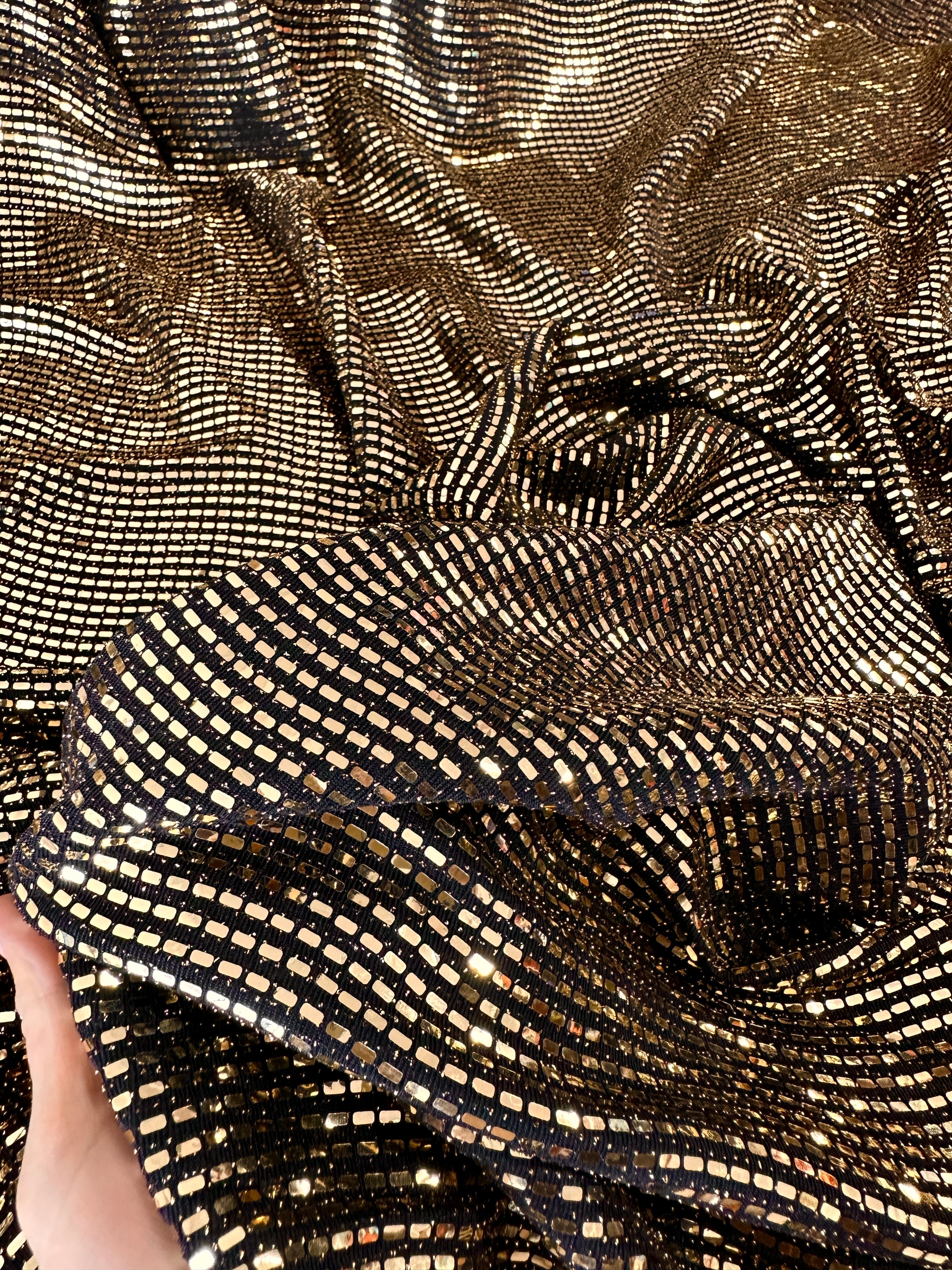 Gold Glimmery Flat Sequin Knit, Gold Disco Fabric, Stretch Metallic Spandex Sequin Fabric, sequin knit for woman, sequin knit for bride, sequin knit for party wear, sequin knit on discount, sequin knit on sale, premium sequin knit, buy sequin knit online