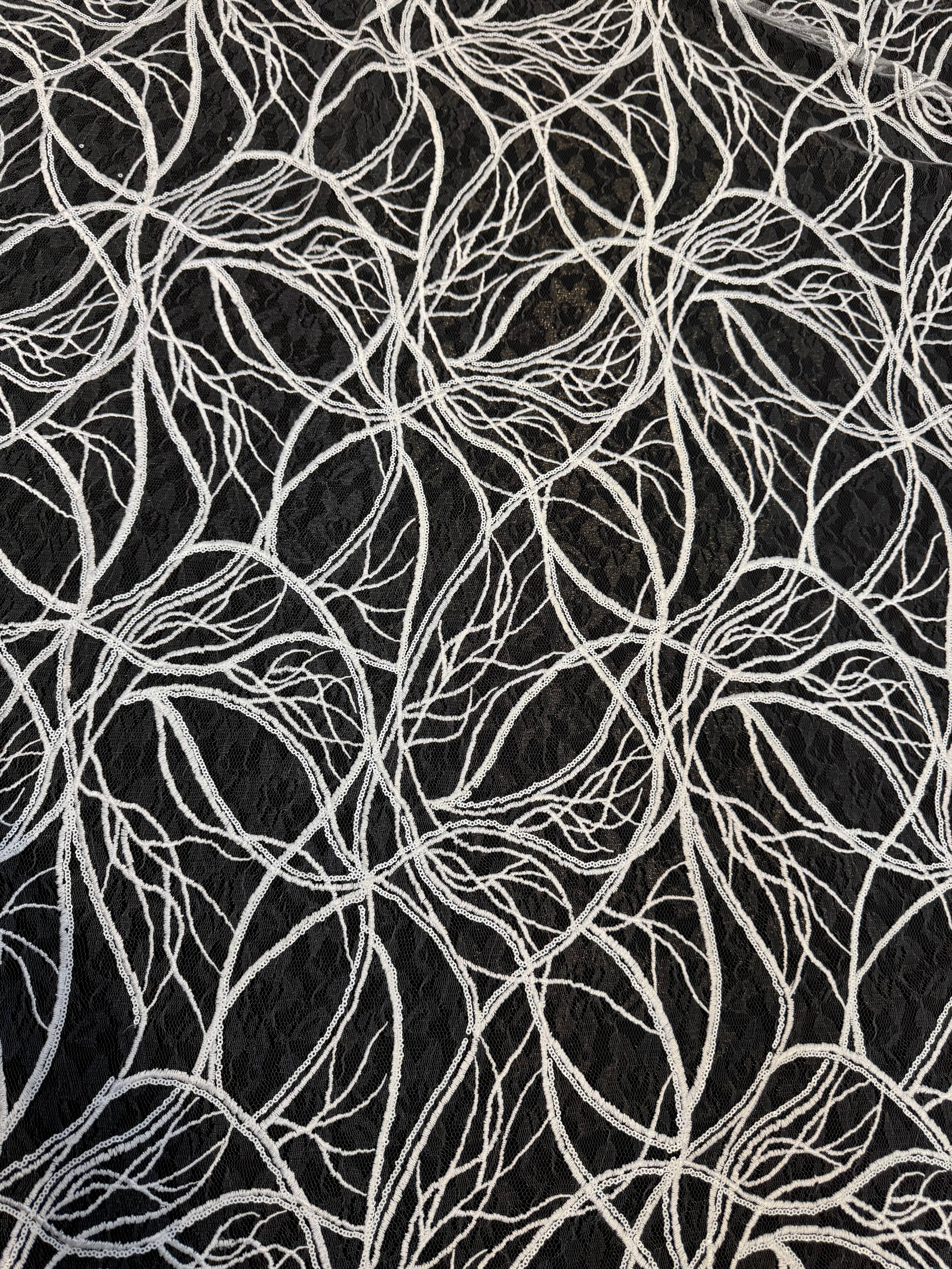 White Infinity Web Sequin Embroidered Mesh, Embroidered Mesh Fabric, Stretch Mesh Lace, Sequin Embroidered Fabric, Sheer Sequin Fabric, Web Lace Fabric, Infinity Lace Fabric
