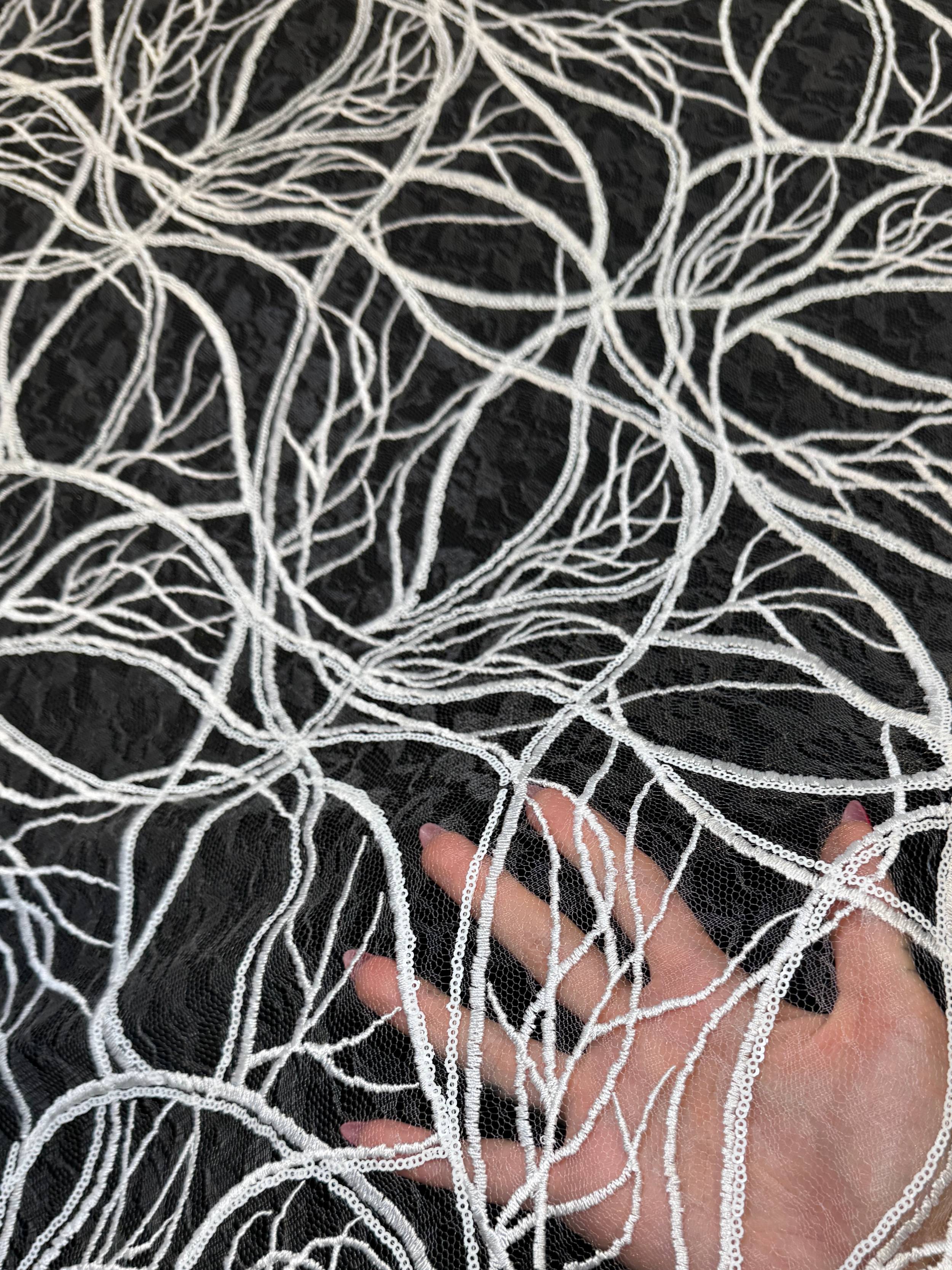 White Infinity Web Sequin Embroidered Mesh, Kiki Sewing Store, Kiki Luxury Fabric, Cheap Fabric Store, Kiki Textiles, Kiki Textile by the Yard, Kiki Textile USA