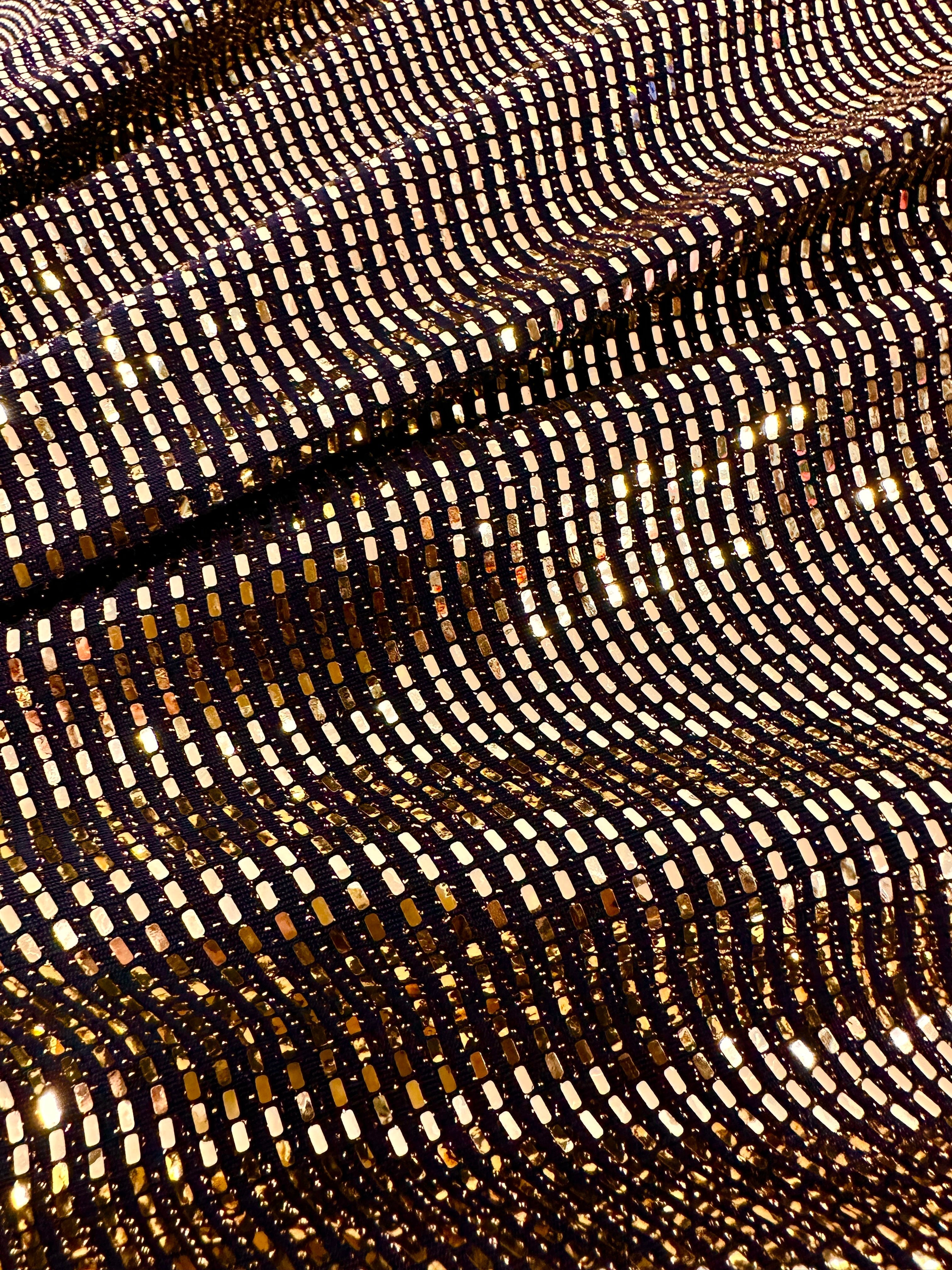 Gold Glimmery Flat Sequin Knit, Gold Disco Fabric, Stretch Metallic Spandex Sequin Fabric, sequin knit for woman, sequin knit for bride, sequin knit for party wear, sequin knit on discount, sequin knit on sale, premium sequin knit, buy sequin knit online