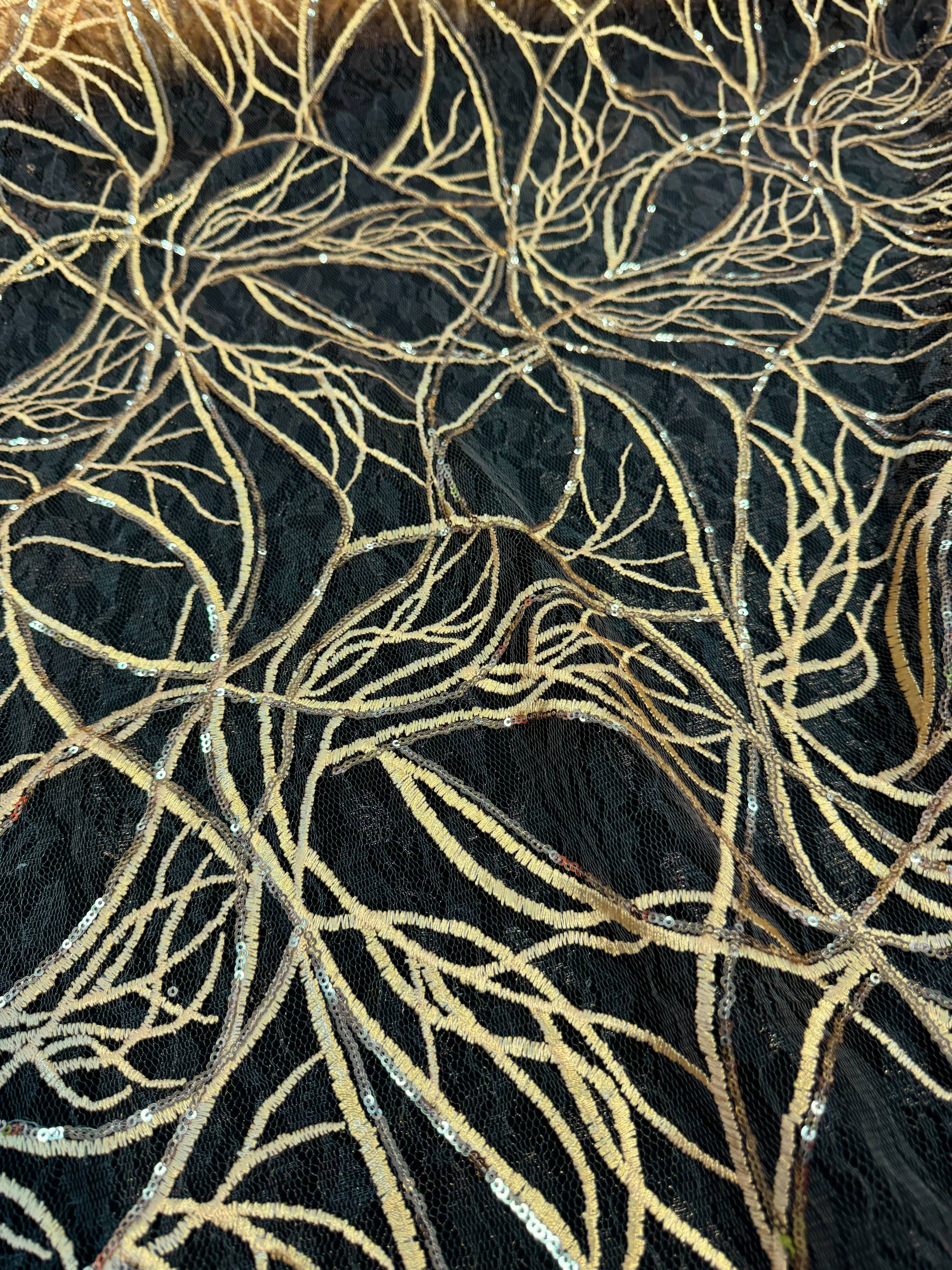 Gold Infinity Web Sequin Embroidered Mesh, Kiki Sewing Store, Kiki Luxury Fabric, Cheap Fabric Store, Kiki Textiles, Kiki Textile by the Yard, Kiki Textile USA