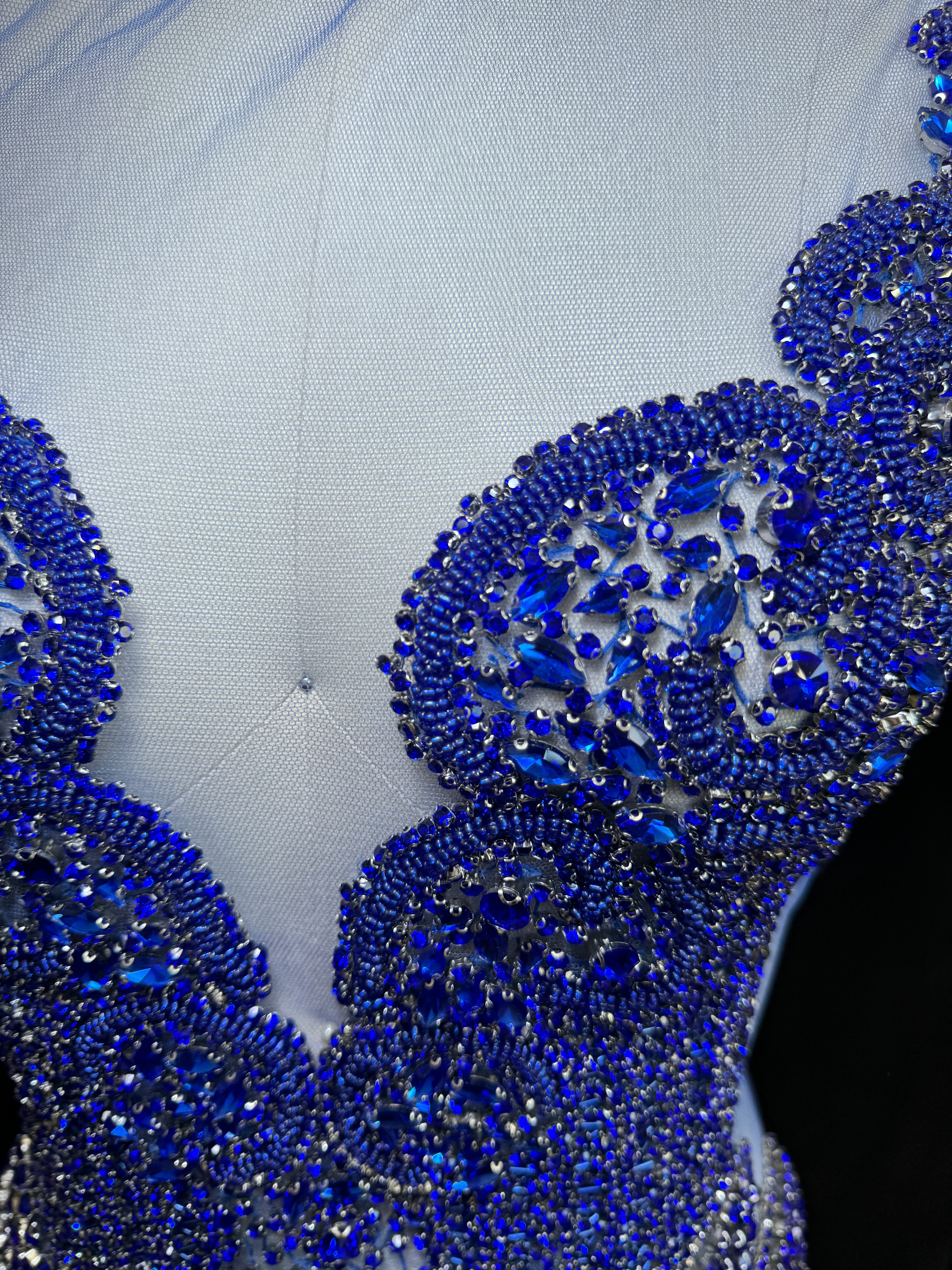 Stephen Royal Blue Rhinestone Bodice Applique, blue rhinestone, dark blue rhinestone, light blue rhinestone,  