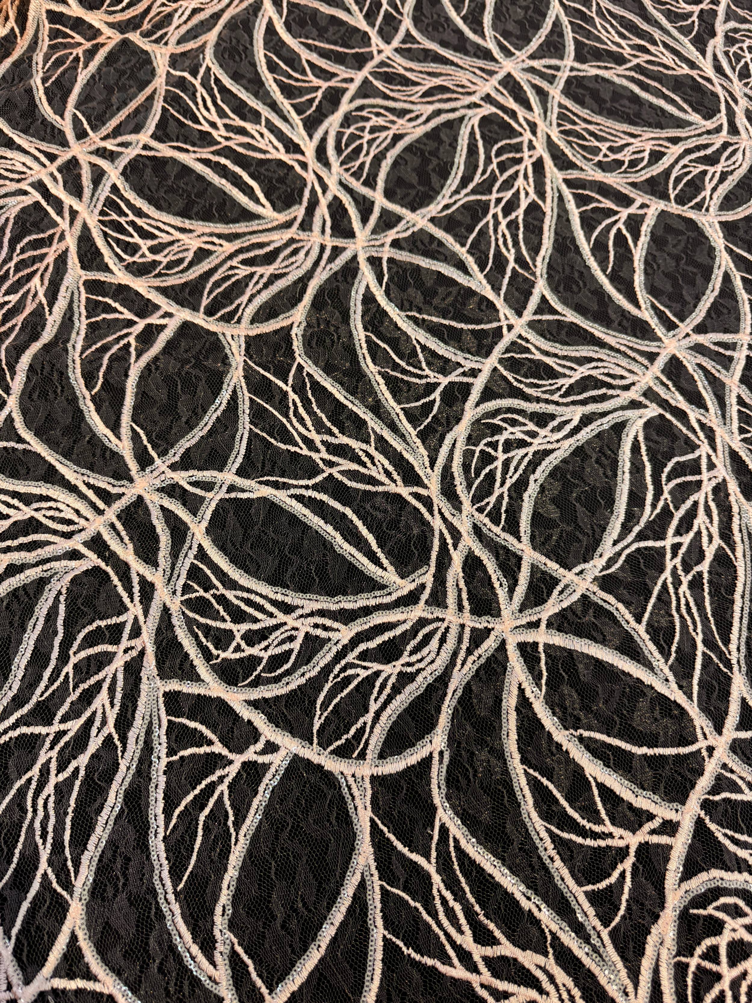 Peach Infinity Web Sequin Embroidered Mesh, Embroidered Mesh Fabric, Stretch Mesh Lace, Sequin Embroidered Fabric, Sheer Sequin Fabric, Web Lace Fabric, Infinity Lace Fabric