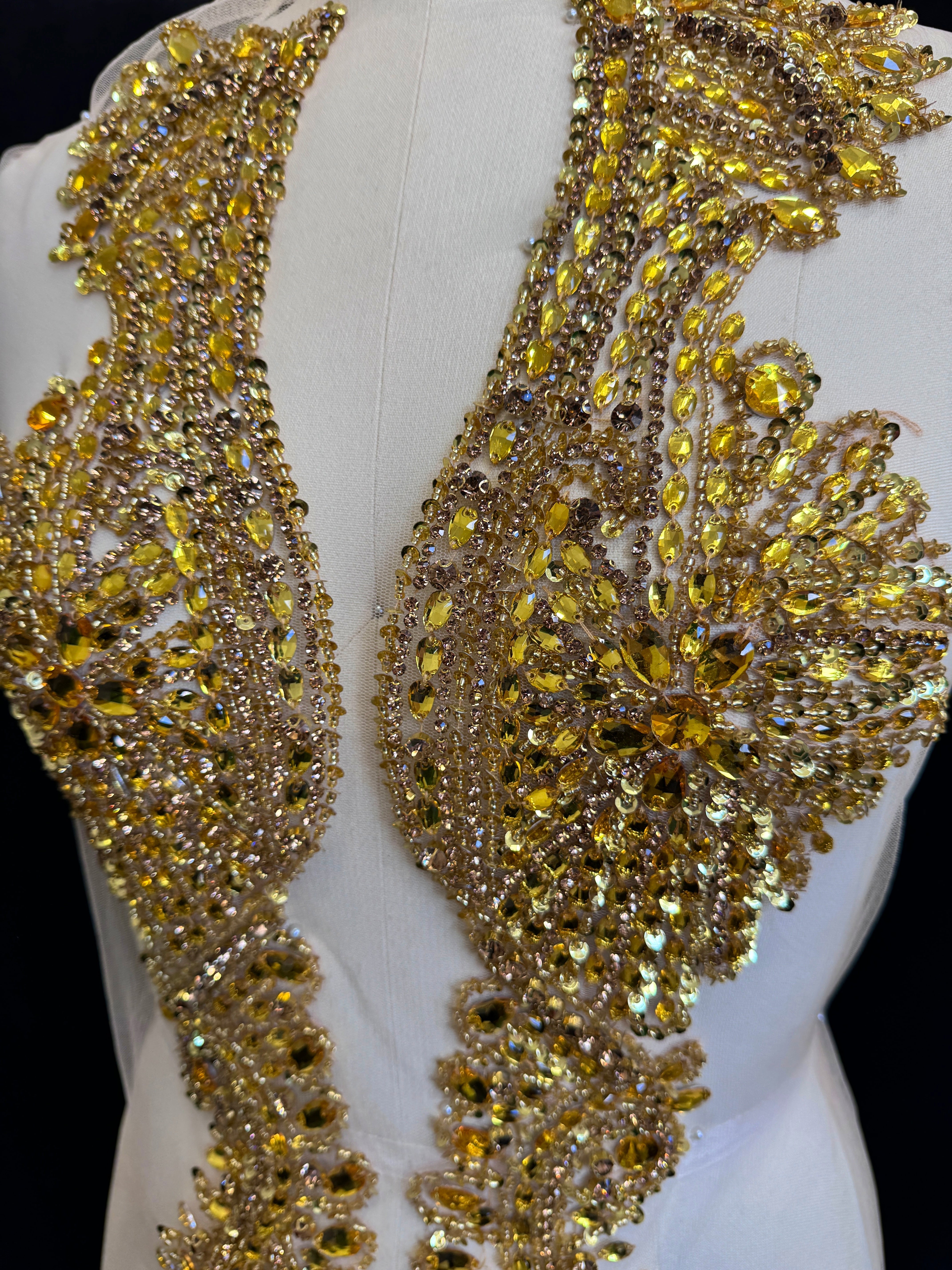 Nico Gold Rhinestone Bodice Applique, silver rhinestone, dark gold rhinestone, light gold rhinestone, 